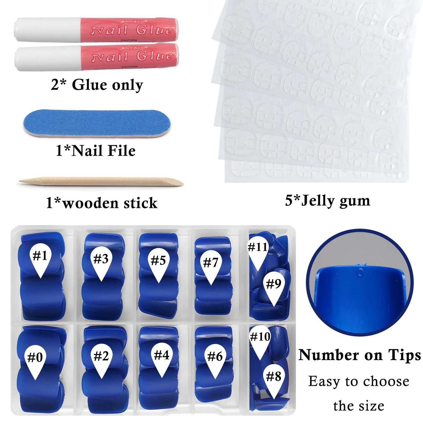 Bellelfin Short Square Press on Nails, 120Pcs Matte Color Fake Nails Full Cover Acrylic Glue on Nails Artificial False Nail with Adhesive Tabs for Women Girls Fingernails Design, Royal Blue Nails