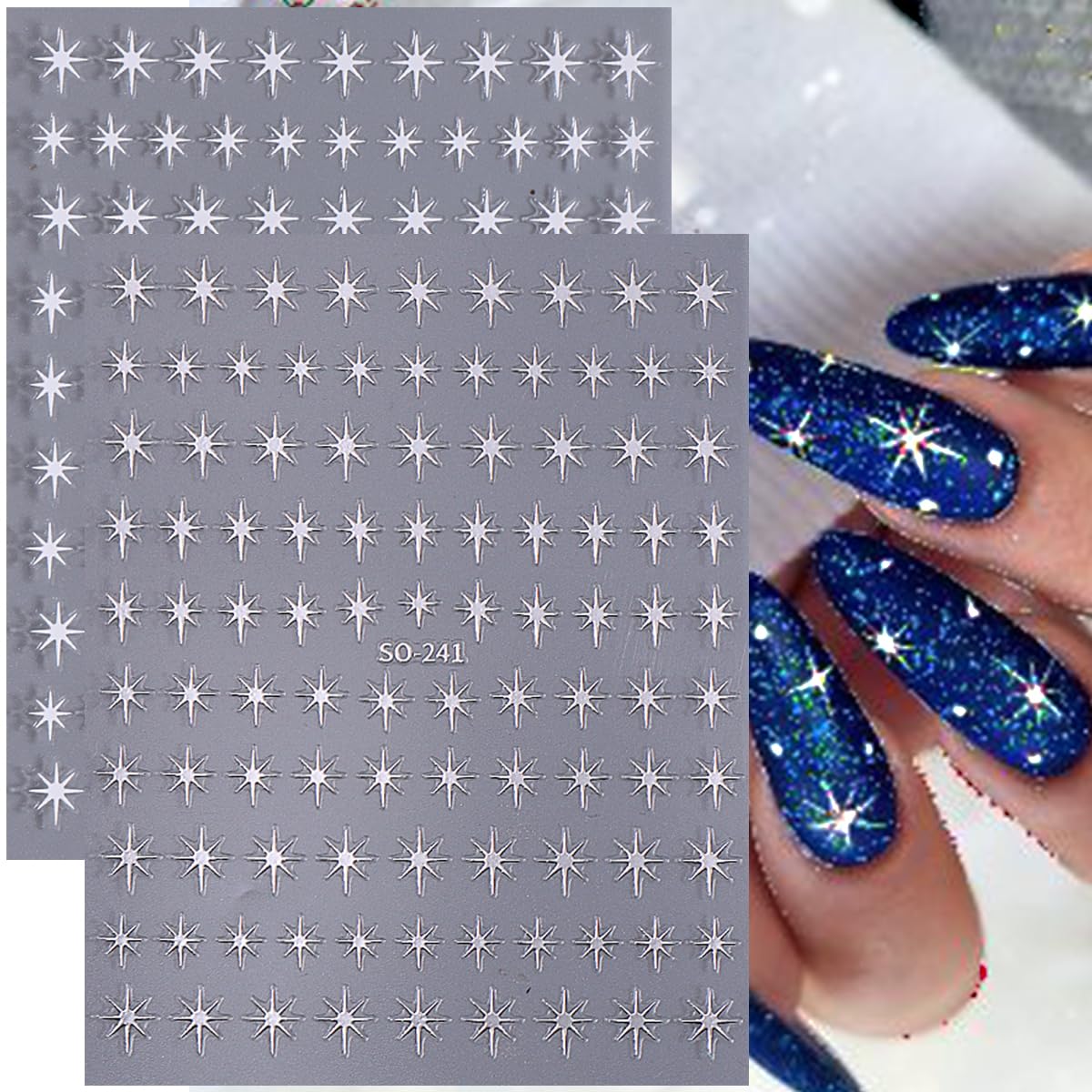 6 Sheets Star Nail Art Stickers Self-Adhesive 3D Star Nail Sticker Shiny Gold Silver White Black Stars Nail Art Design Decals Starlight Star Stickers for Women Girls Manicure Decoration Supplies