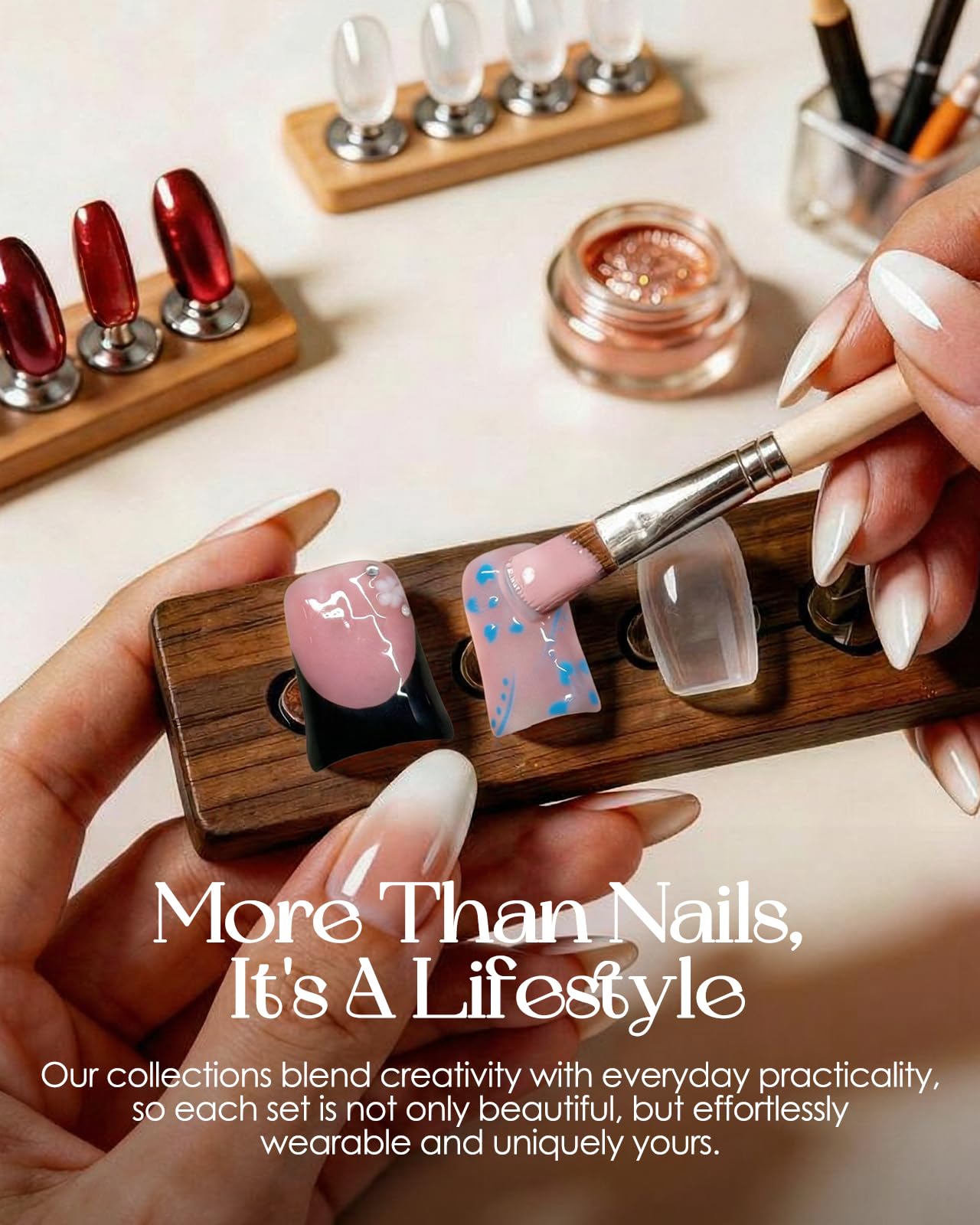 Buleens Handmade Press on Nails Acrylic Duck Nails-10pcs Short Chic Pink Bow Graffiti 3D Fake Nails Kits with Glue