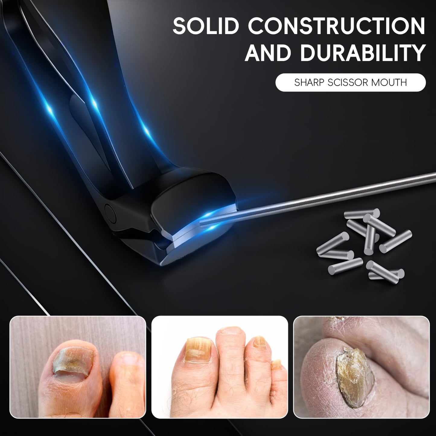 Seektik Angled Head Toe Nail Clippers for Seniors for Thick Nails, Ultra Wide Jaw Opening Nail Clippers Set, Premium Finger Nails Clipper Set of 3-Piece with Catcher, for Men Women