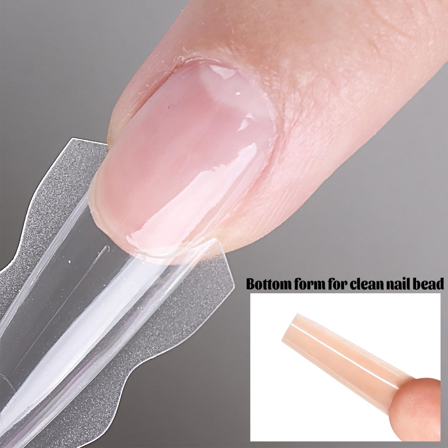 Fcozpjk Builder Gel Nail Kit, 2PCS 15ML Clear Nude Pink Hard Gels with 180PCS Coffin Sandwich Dual Nail Forms Brush Pen Files Nails Extension Tool Set Construction Strengthener Manicure Supplies