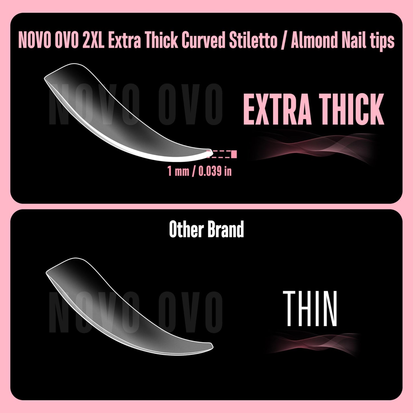 NOVO OVO Halloween XXL Curved Almond Stiletto Nail Tips Press on Full Cover, Soft Gel X Extra Thick Long Acrylic Hawk Curve Fake Nails Extension, Clear Pre-etched French False Nail 12 Sizes 240 Pcs