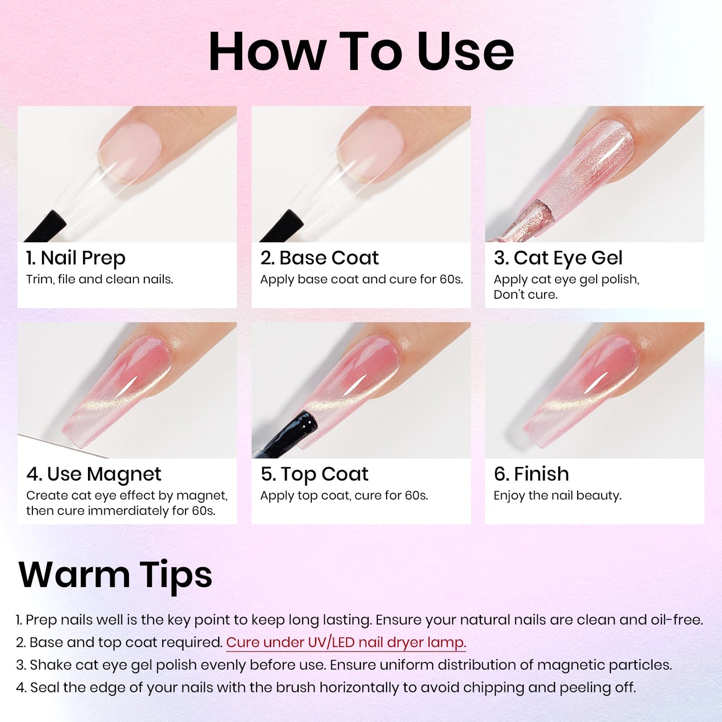 MIZHSE Cat Eye Gel Nail Polish, 8 Colors Glass Magnetic Gel Polish Set with Magnet Stick, Crystal Jelly Pink Purple Colors with Gradual Gold Cat Eye Effect Nail Gel Soak Off Nail Art Valentine's Gift