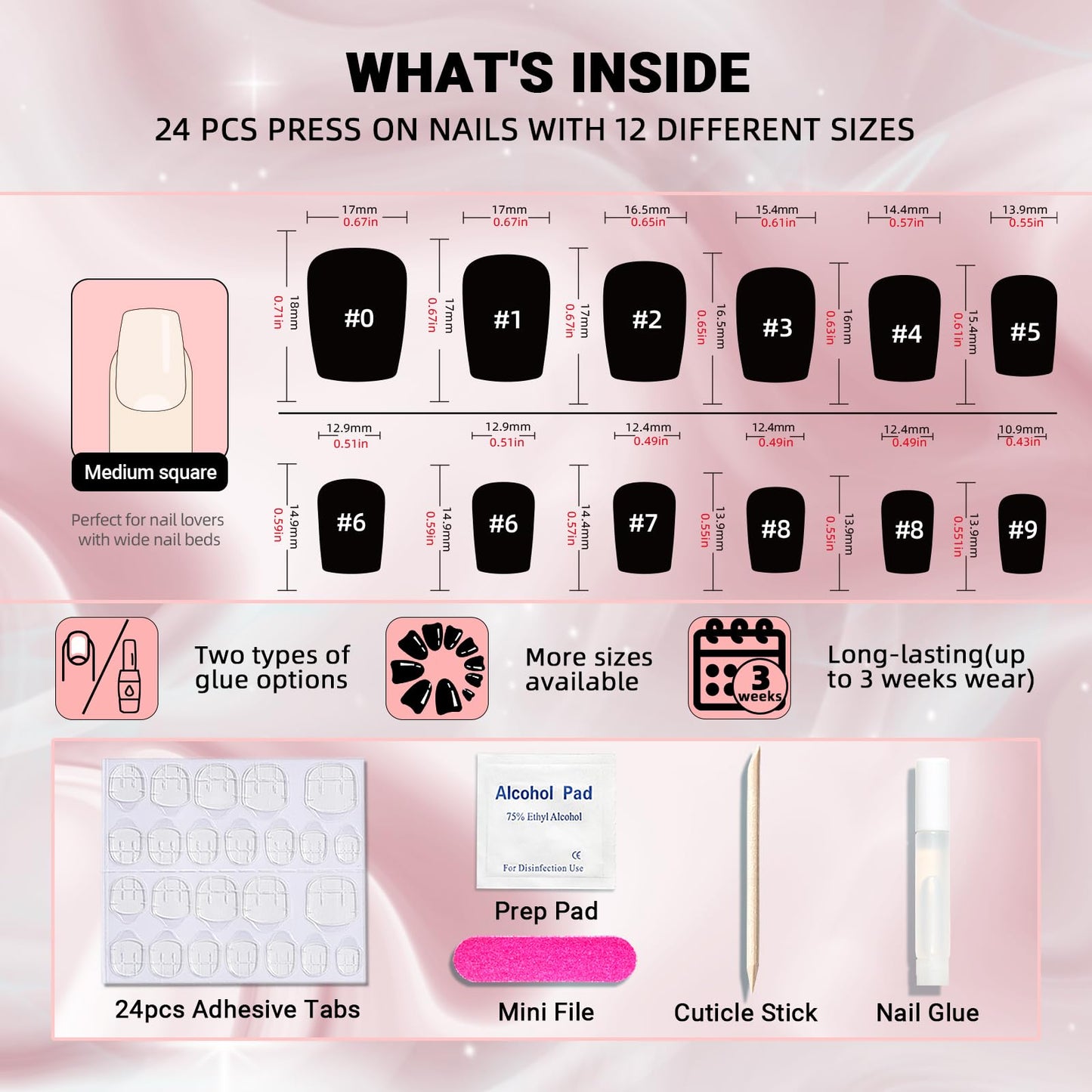 Wooyas Chrome Press on Nails Short, Light Pink Aurora Nails Magic Mirror Effect Fake Nails, Pink Handmade Reflective Mirror Square Stick On Nails Reusable, 24 Nail Kit with Jelly Glue Pad for Women