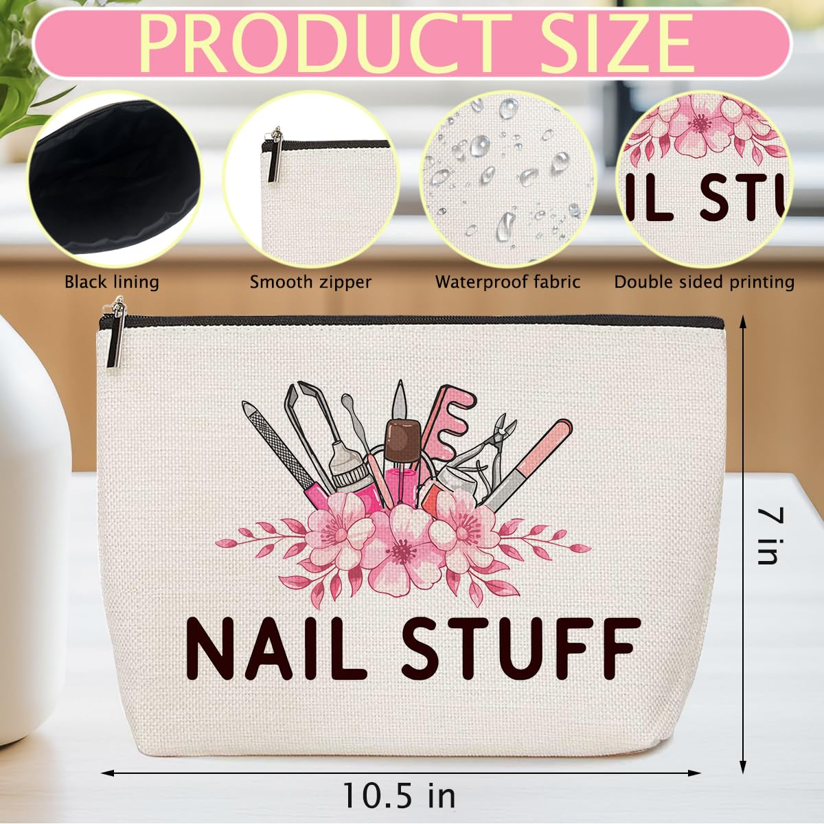 2 Pcs Nail Stuff Makeup Bag, Portable Pouch Purse Travel Essentials Organizer Cosmetic Bags for Women, Manicurist Travel Makeup Toiletries Accessories, Christmas Birthday Gifts for Women Manicurist