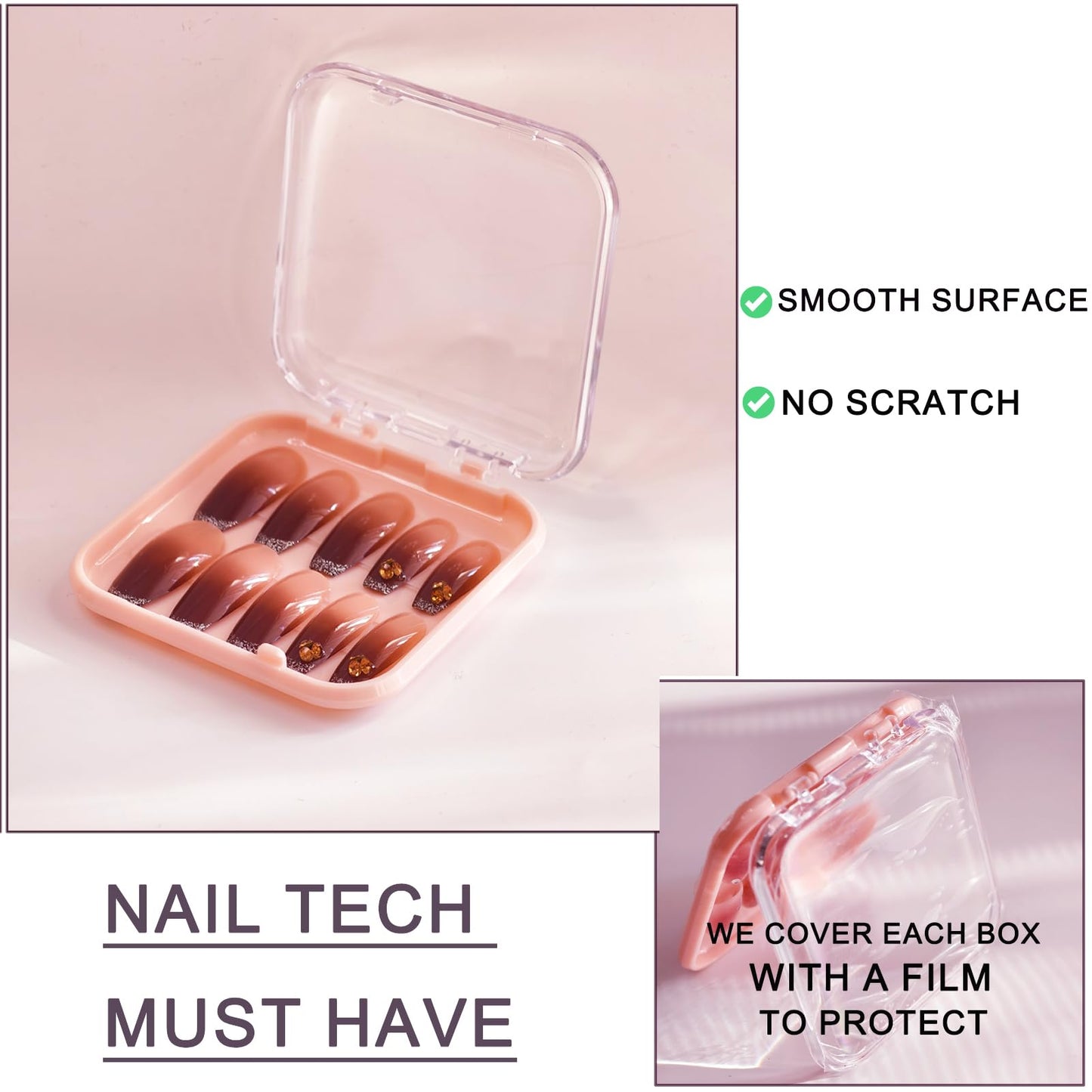 14 Pcs Press On Nail Packaging Box Press on Nail Storage Box for Press Ons with 60 Pcs Adhesive Double Sided Tape for Fake Nail Storage Case Nail Display Nail Salon Supplies Nail Art Business (Pink)