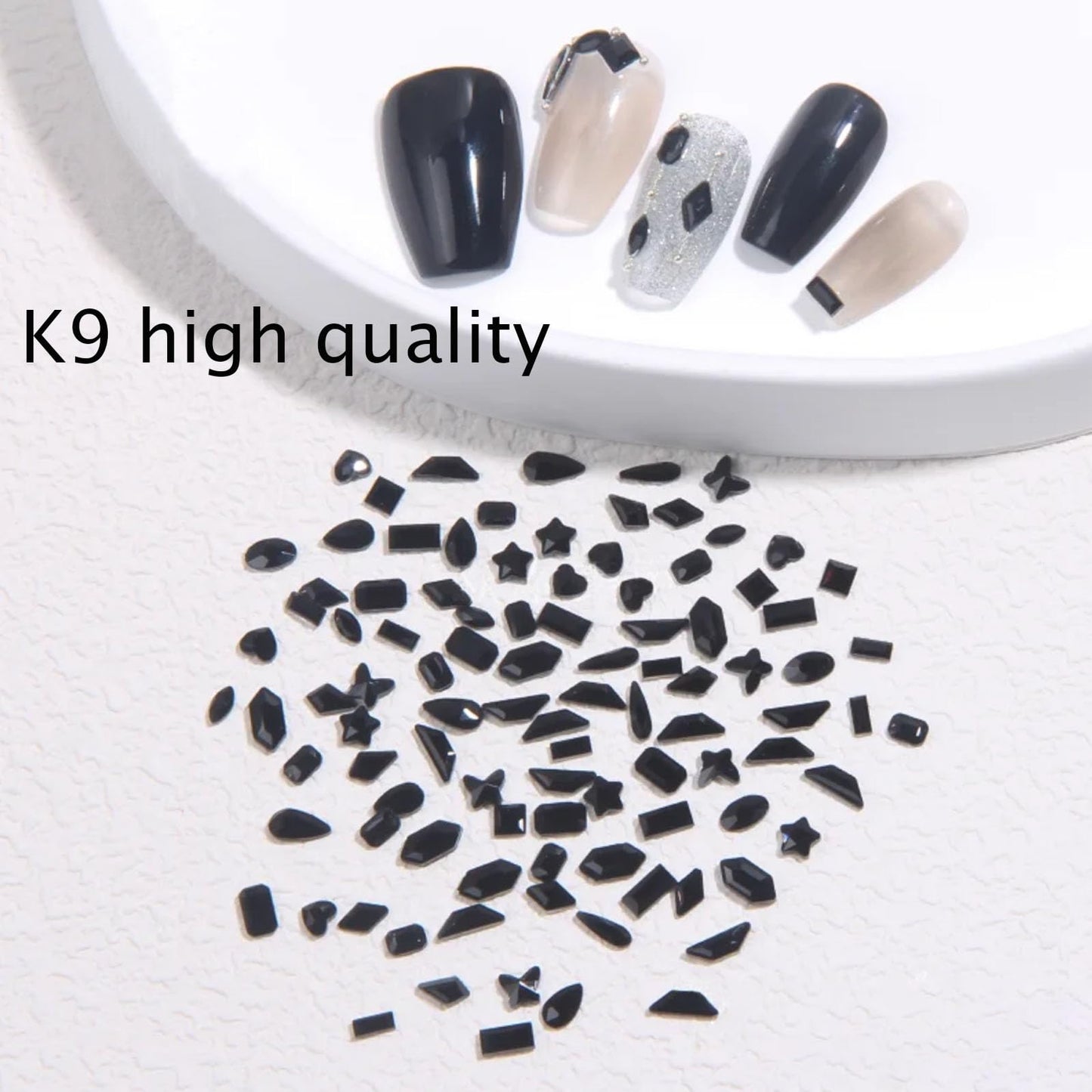 Kaipheiquan Nail Rhinestones Kit, 18 Types of 900 Special-Shaped Nail Crystal + 3200 Flat-Bottomed Nail Rhinestones, Black Nail Rhinestones for Nail Art DIY with Tweezer + Pickup Pen