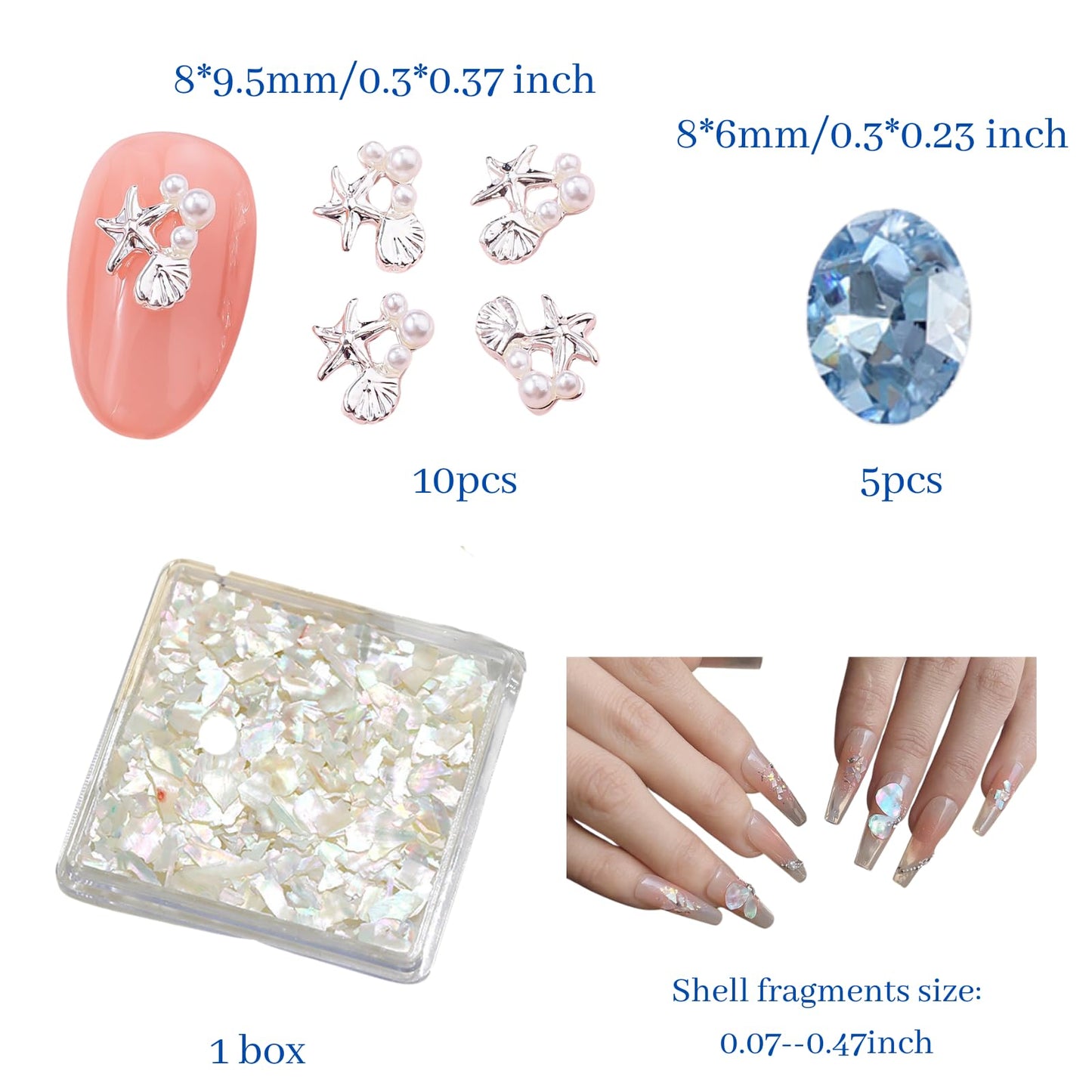Ocean Nail Charms Gem Kit for Nail Techs – Mermaid Style 3D Nail Art Decorations with Starfish, Shells, Pearls – Professional Nail Supplies for Acrylic & Gel Designs