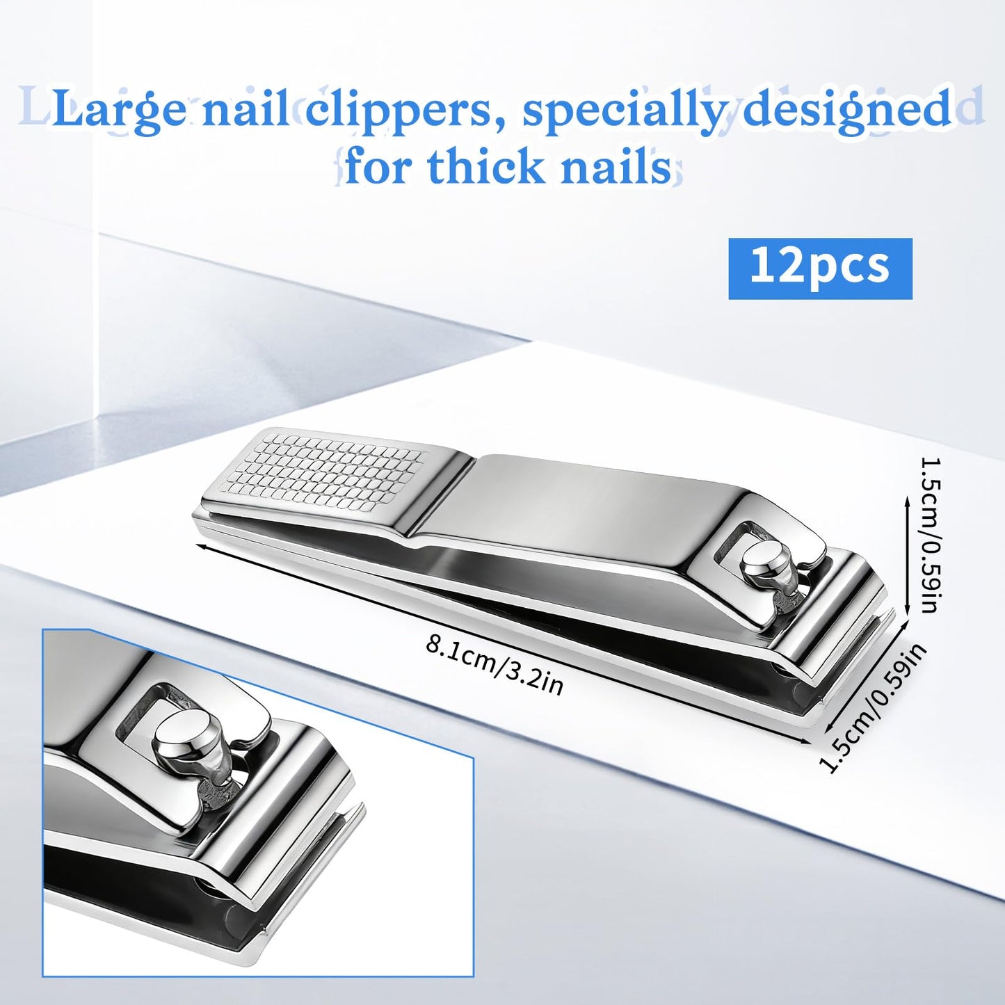 12 Pieces Straight Nail Clippers for Thick Nails Large Stainless Steel Toenail Clippers Heavy Duty Stainless Steel Edgy Nail Cutters for Men Women, Silver