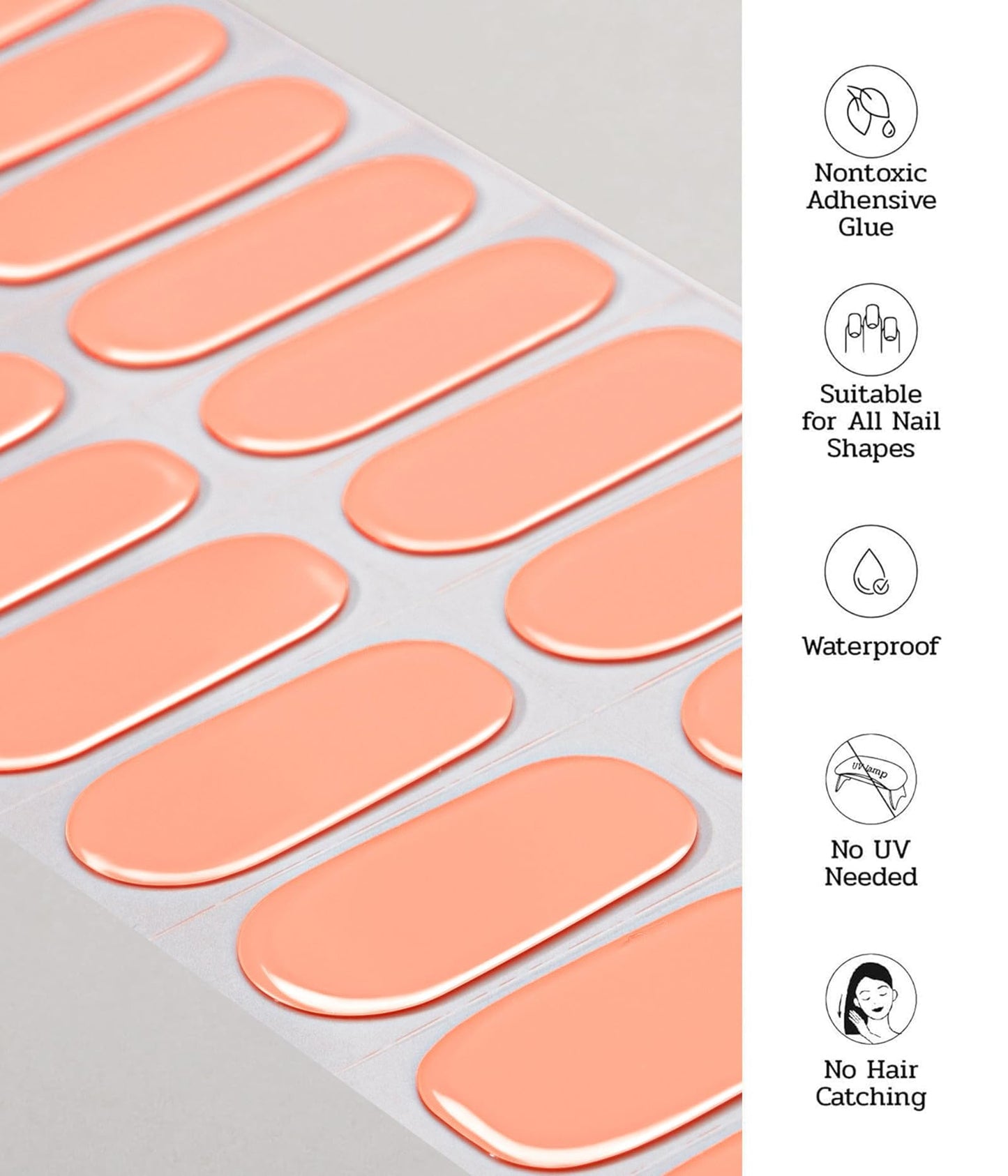 ruyeefam Nail Polish Strips (No UV Lamp Needed) - 22 Pcs Salon Quality Gel Nail Stickers - Long Lasting Wraps (Sunny Orange)