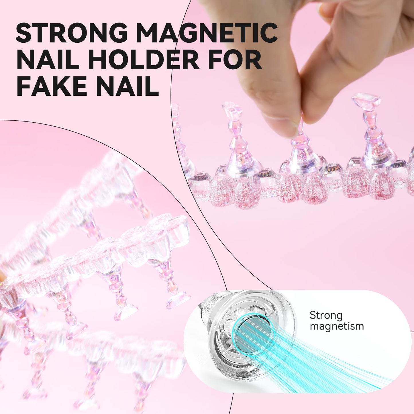 ESUOHYM Nail Stand for Press On Fake Nails Painting Display Practice, Powerful Magnetic Nail Holder for Diy Design, Single Flower Nail Stand with 200 PCS Double-Sided Tapes, Nail Tools for Home Salon