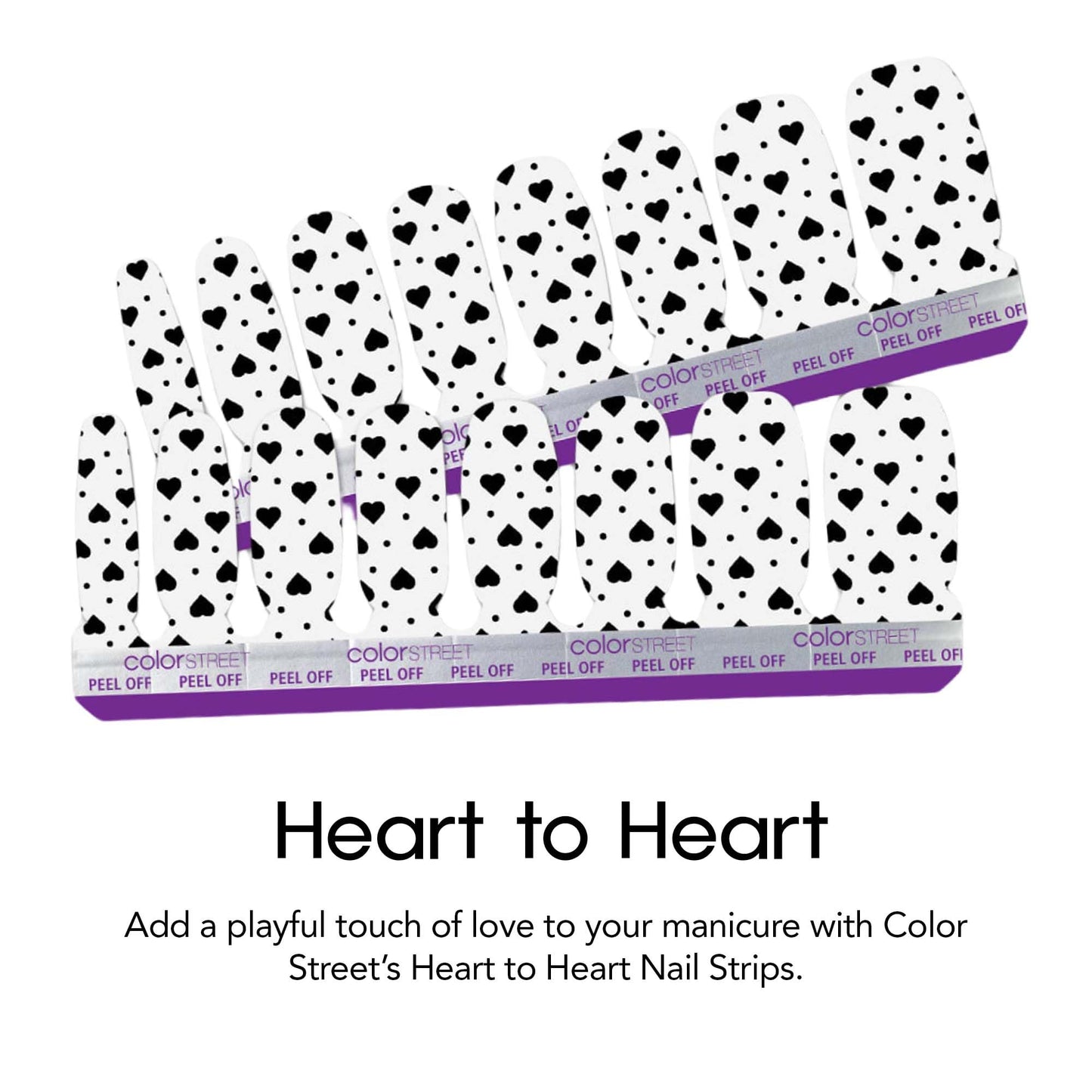 Color Street Heart to Heart Nail Strips - Heart Motif Clear Overlay for Layering or Solo Wear, Clear Finish, 16 Double-Ended Nail Polish Strips