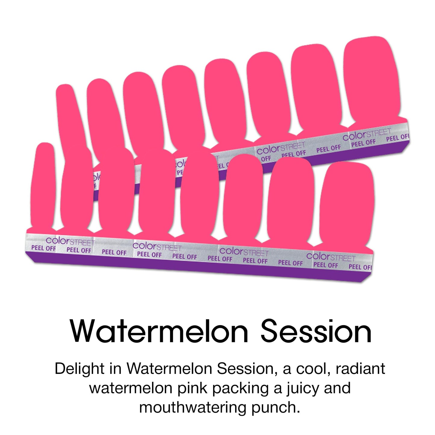 ColorStreet Watermelon Session - Juicy Watermelon Pink Nail Strips Creme Finish 16 Double-Ended Nail Polish Strips vibrant, Mouthwatering Color for a Fun, Fresh Manicure Easy to Apply, No Drying Time