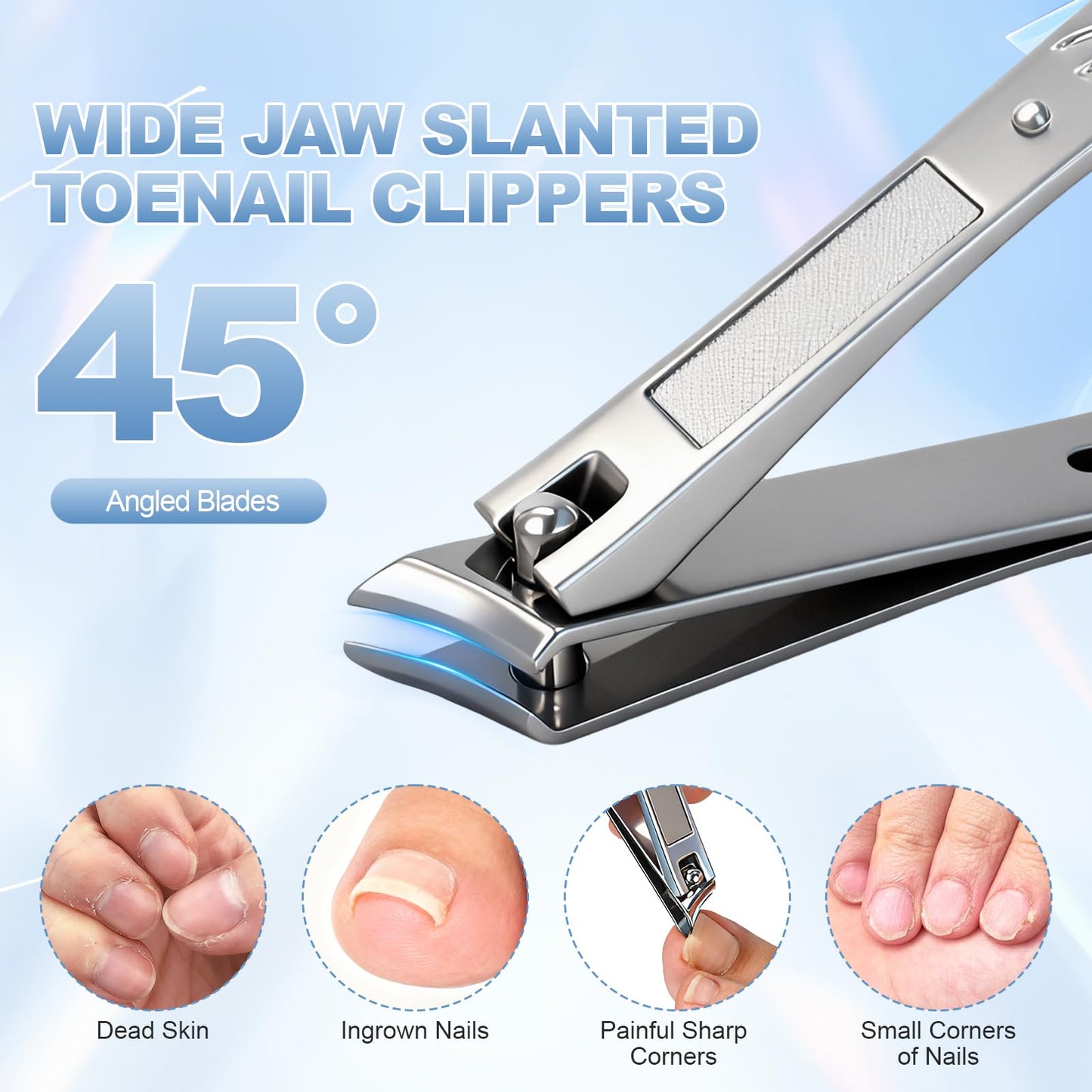6 in 1 Thick Toenail Clippers Set, Senior Friendly Heavy Duty Nail Cutter with Wide Jaw Opening, Anti-Slip Ergonomic Handle Easy Grip Nail Tools for Elderly Men Women
