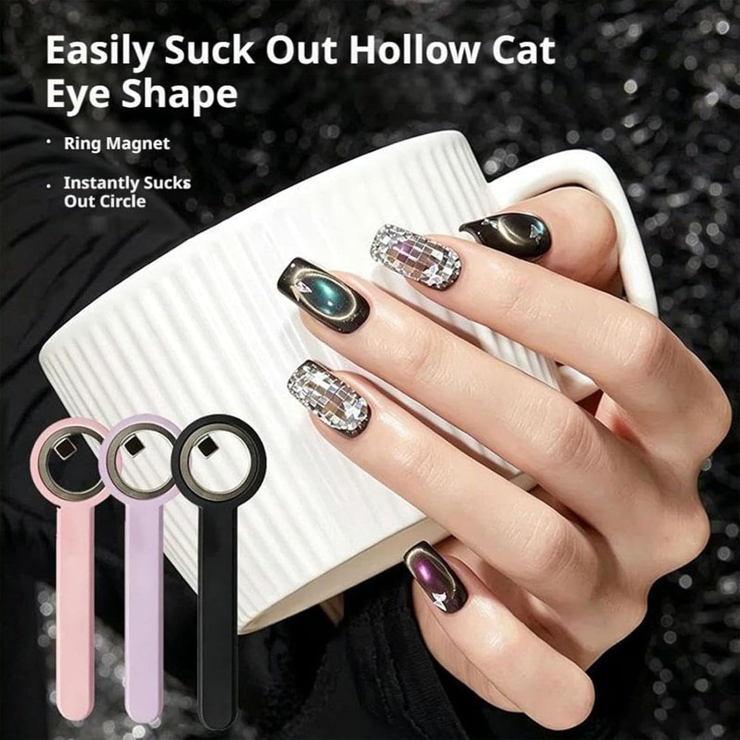 Ring-Shaped Cat Eye Magnet for Nails, Hollow Magnetic Design Circle Cat Eye Magnet for 3D Halo French Tip Nail Art, Home Salon DIY Manicure Tool (1Pcs-Pink)