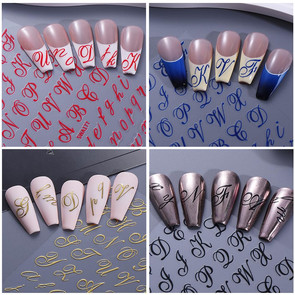 English Letter Nail Stickers Decals 14 Sheets 3D Self-Adhesive Nail Art Stickers Alphabet Uppercase and Lowercase English Words Y2K Style Gothic Design Manicure Nail Accessories for Women