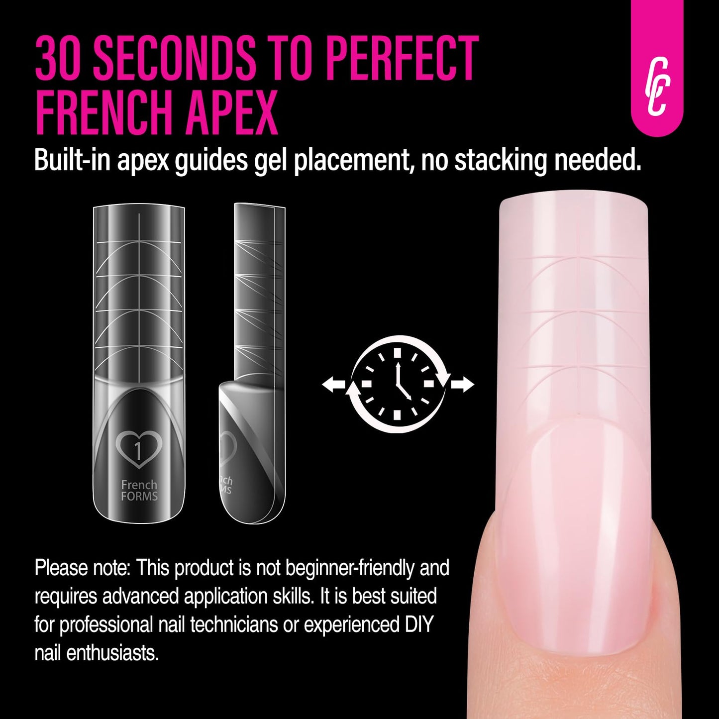 CHUCHU 3D French Dual Forms for Polygel: Easy Nail Form Creates French Apex Nails for Builder Gel Acrylic Nail Extensions DIY - 5S Easy Removal Reusable Nail Forms for Professional -120pcs 15Size