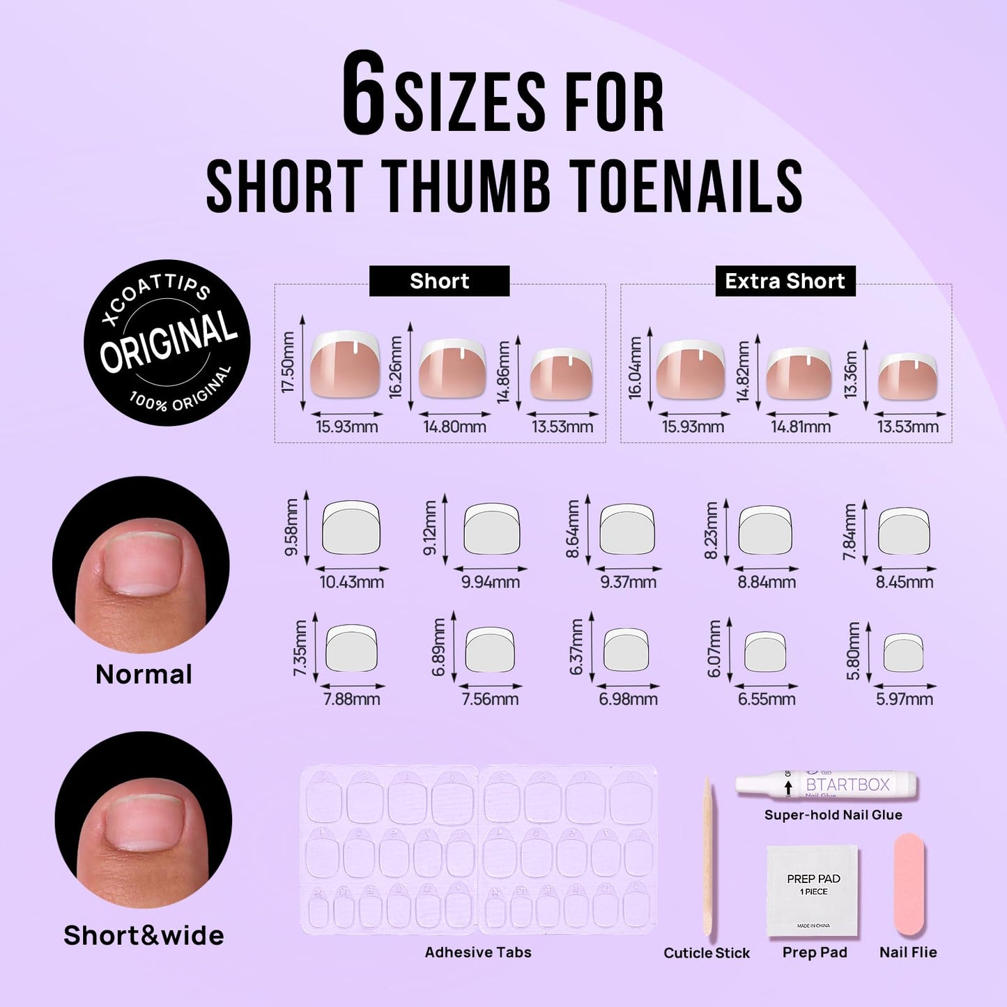 BTArtbox Press on Nails Toenails Short - Charmp & Classic White