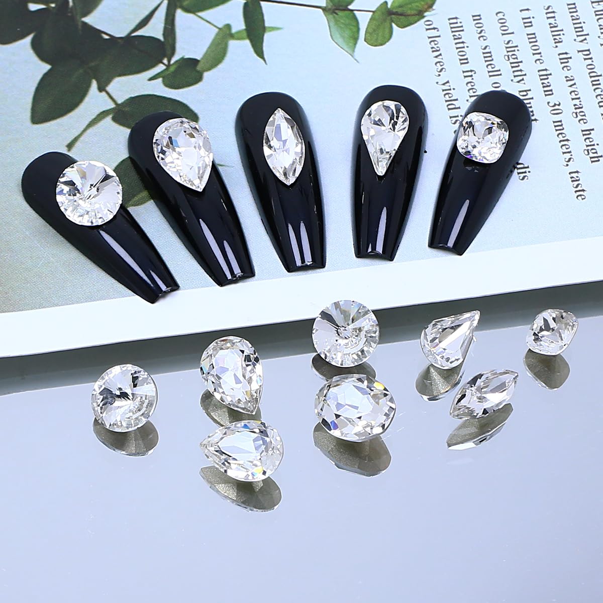 DONGZHOU 72pcs Mix Shape Crystal Nail Art Rhinestone Gems Point Back Fancy Stone Sew On Rhinestone Loose Crystal Sewing for Clothing Wedding Dress Nail Art Shoes Bags DIY Crafts