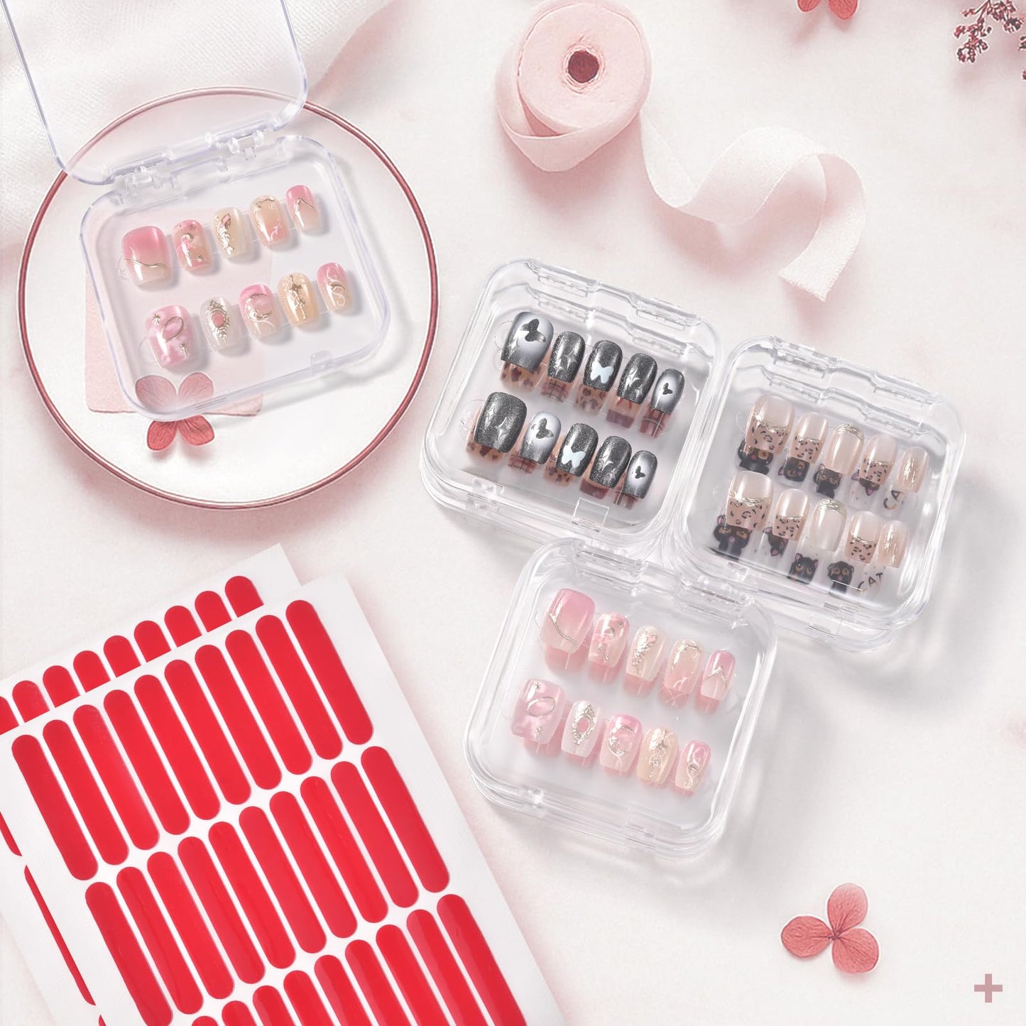 siyuwuro 18Pcs Press On Nail Storage Box with 90Pcs Adhesive Double Sided Tape for Artificial Fake Nails Organizer Case Clear Nail Packaging Container Box Nail Display Nail Salon Supplies