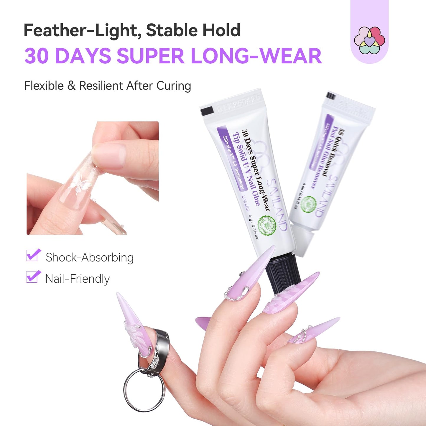 Solid Nail Glue Gel & Remover Kit and U V Light for Nails