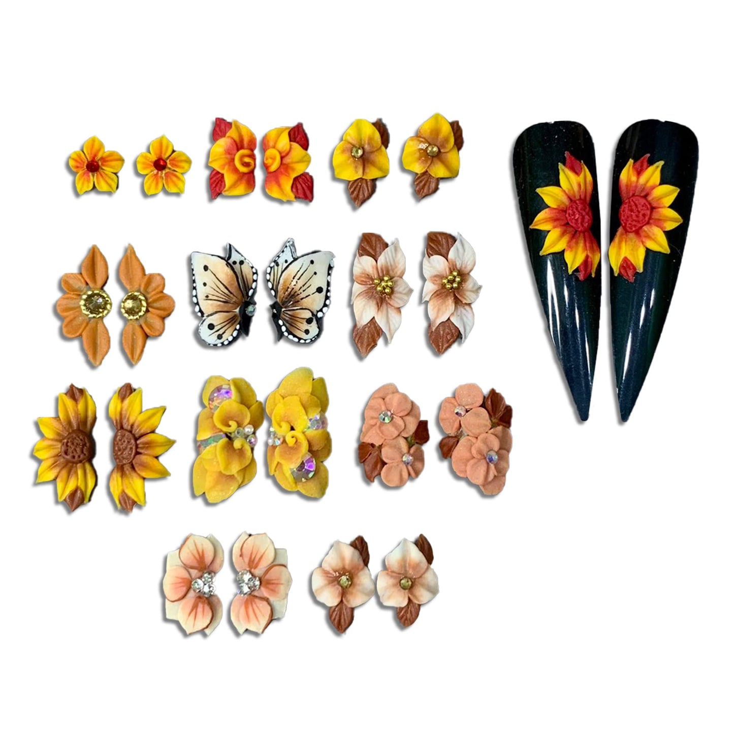 3D Acrylic Autum Flower Nail Art Charms Handmade by Acrylic Powder - 24pcs Flowers Nail Rhinestones Kit 3D Crystal Nail Pearls Design Acrylic Nail Art for Women (Autum)