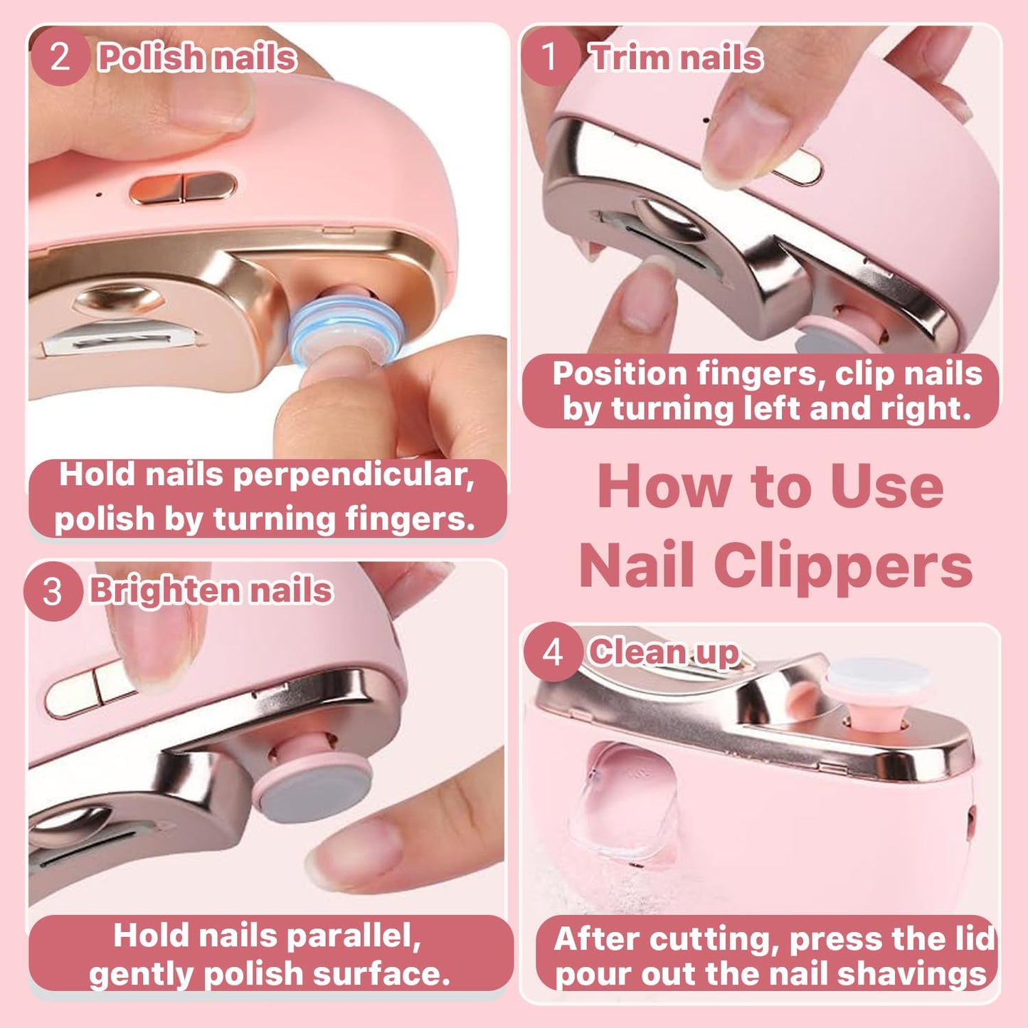 Electric Nail Clipper, Electric Nail Clippers for Seniors, 2026 2 in 1 Multifunctional Electric Nail Trimmer for Adults，Kids with Polishing and 2 Speeds (Pink)