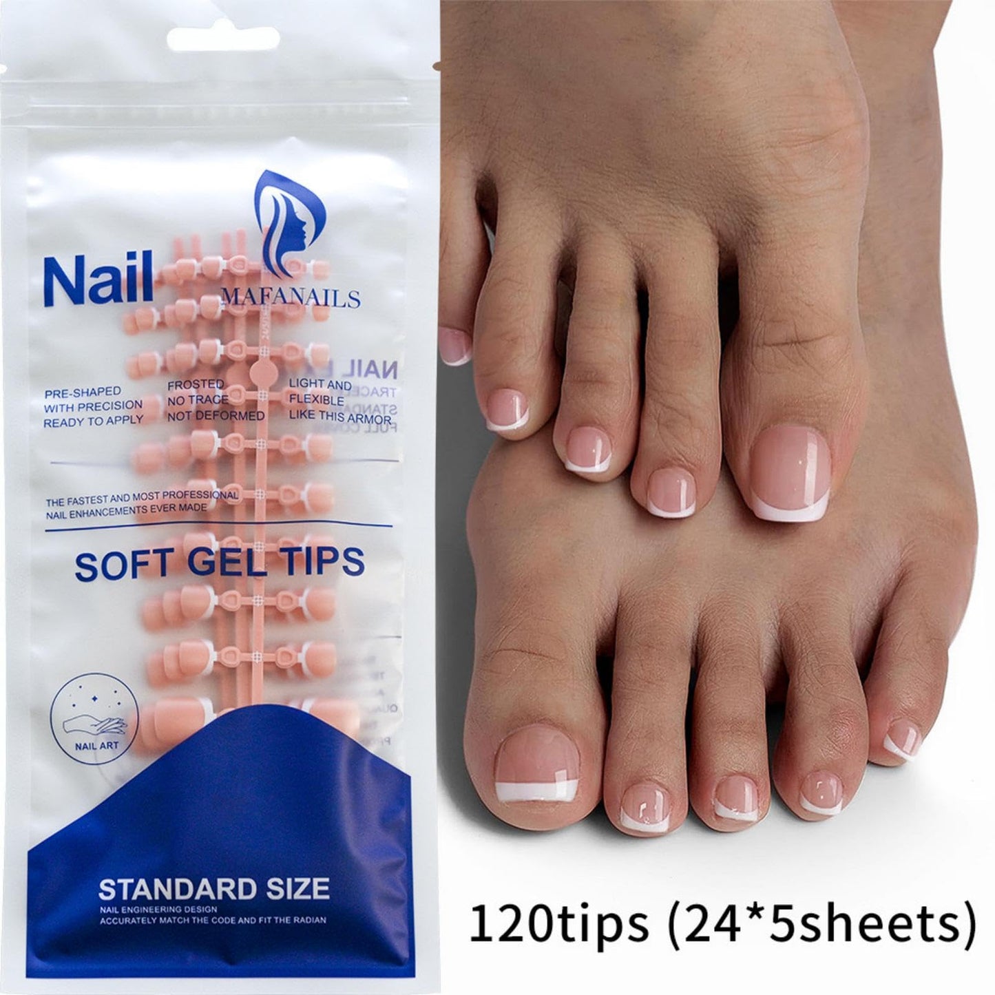 120Pcs Toe Nail Tips - Short White French Tip Toenail Press Ons,Skin Soft Gel Toe Nail Tips, Soak Off Press On Toenails Square Fake Toes for Women Girls Manicure No Glue Stickers 03…