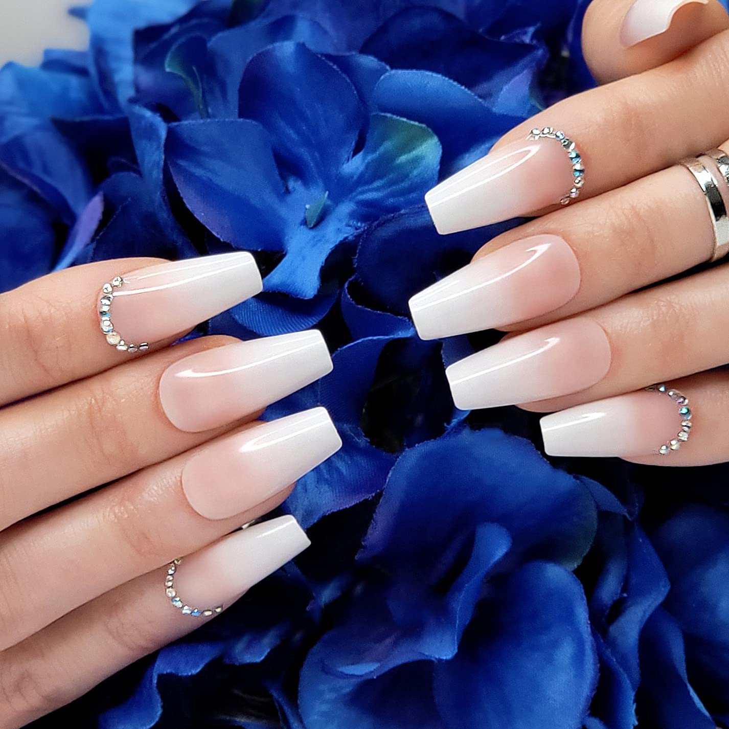 Hypnaughty Press On Nails - Rhinestone & Rhinestone Noir Coffin, Trendy & Salon Quality Reusable Nails With Kit