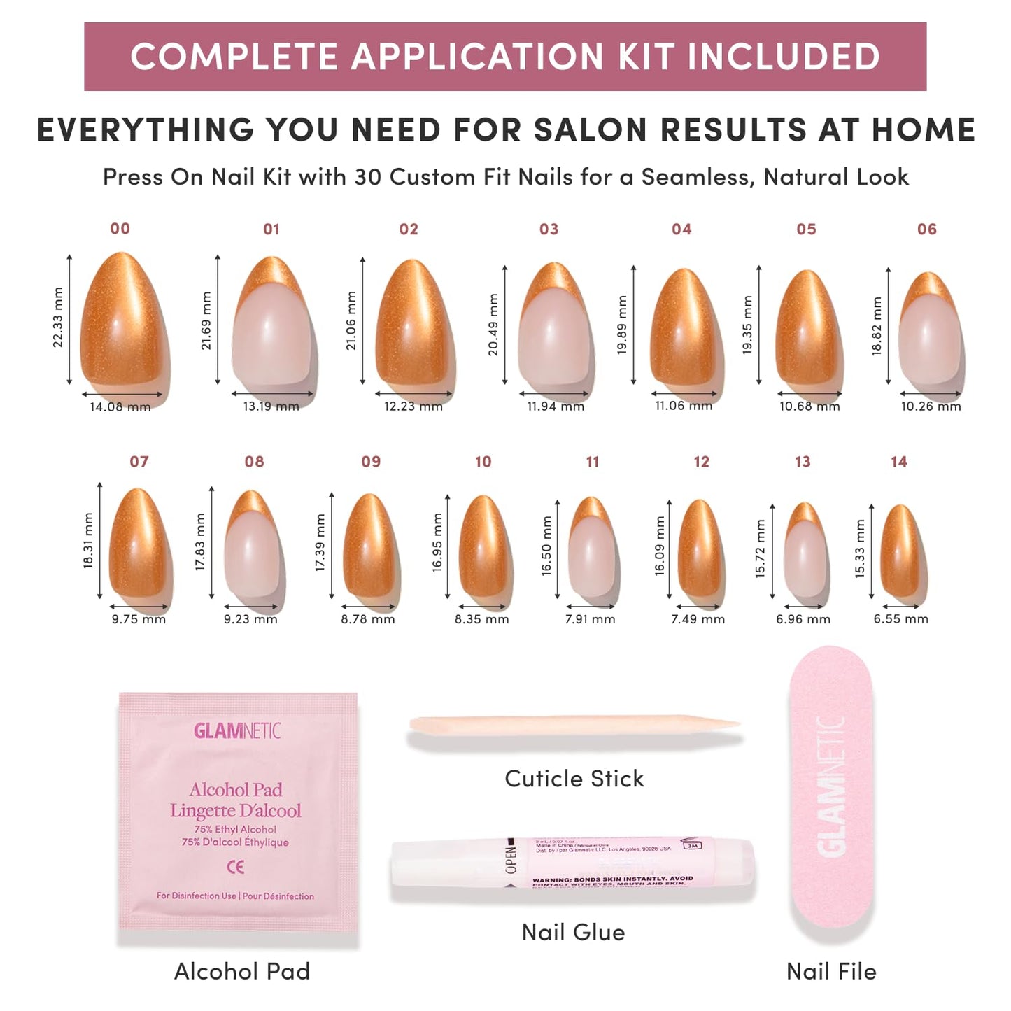 Glamnetic Press On Nails - Orange Short Almond Fake Nails with French Tips, Velvet Finish | Salon Quality Summer Nails | Orange Pop | 15 Sizes - 30 Nail Kit with Glue