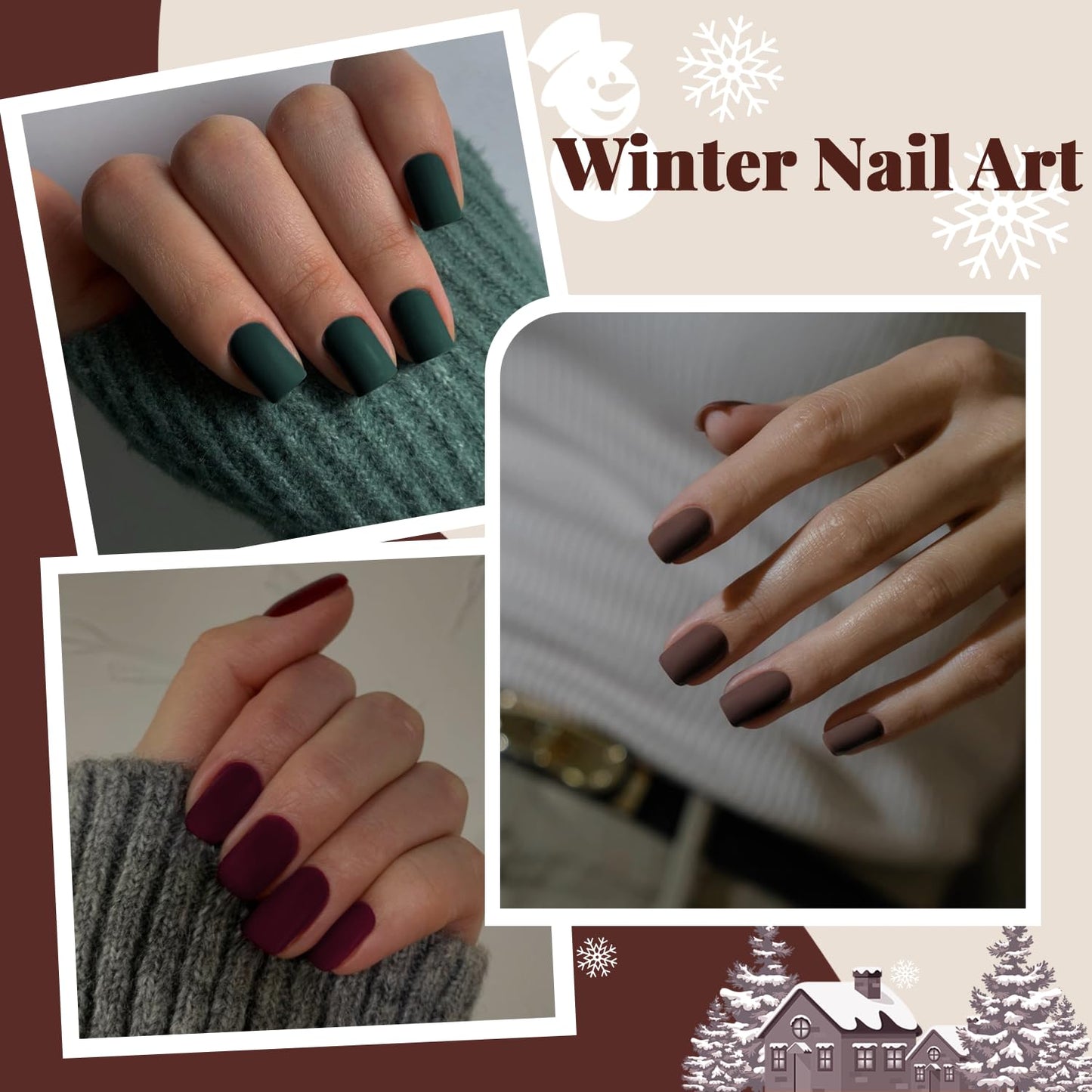 Matte Pulm Press on Nails Short Square Fake Nails Short Square Nails Press ons, Soft Gel Acrylic Glue on Nails Stick on for Women Thick Solid Color 24pcs
