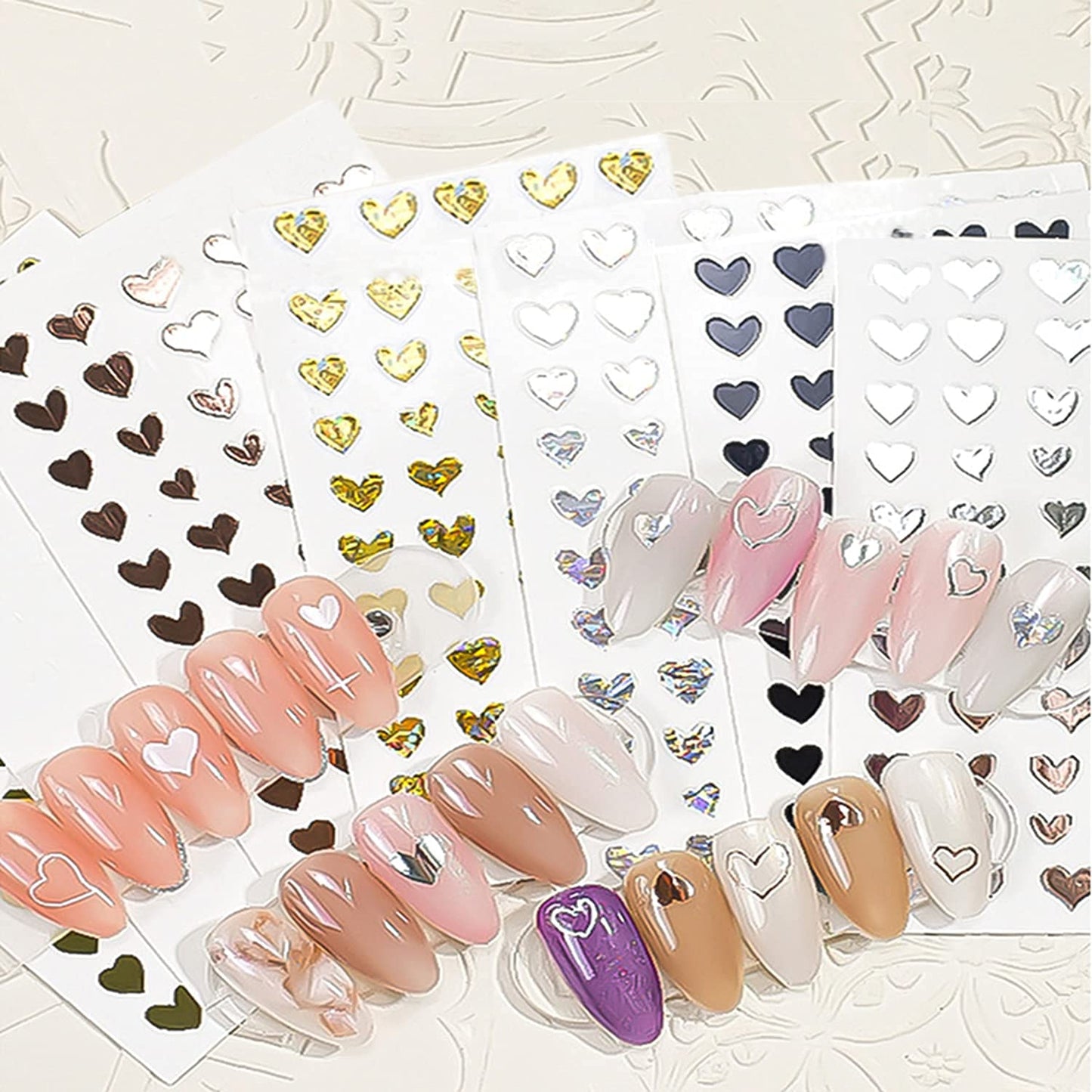 6 Sheets Rose Nail Stickers and 8 Sheets Heart Nail Stickers