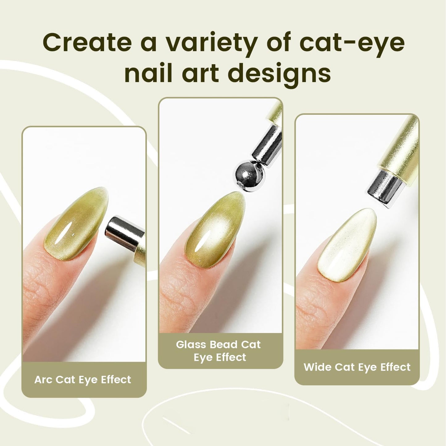 3-in-1 Cat Eye Magnet for Nails, Nail Magnet Kit with Cylindrical & Square Magnets & Nail Art Pen,Multi-Function Strong Magnet Tool for Cat Eye Gel Polish Design,DIY Magnetic Nail Art (Green)