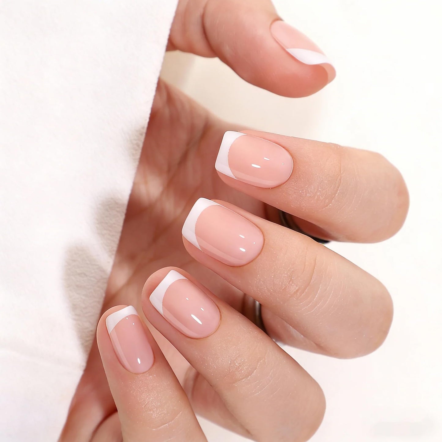 Bonitiva Short Square Press On Nails, Glossy French Tip Soft Gel Reusable, 32PCS 16 Sizes, Salon Quality Long Lasting Fake Nails with Nail Glue & File Kit for Women Girls, Daily Wear