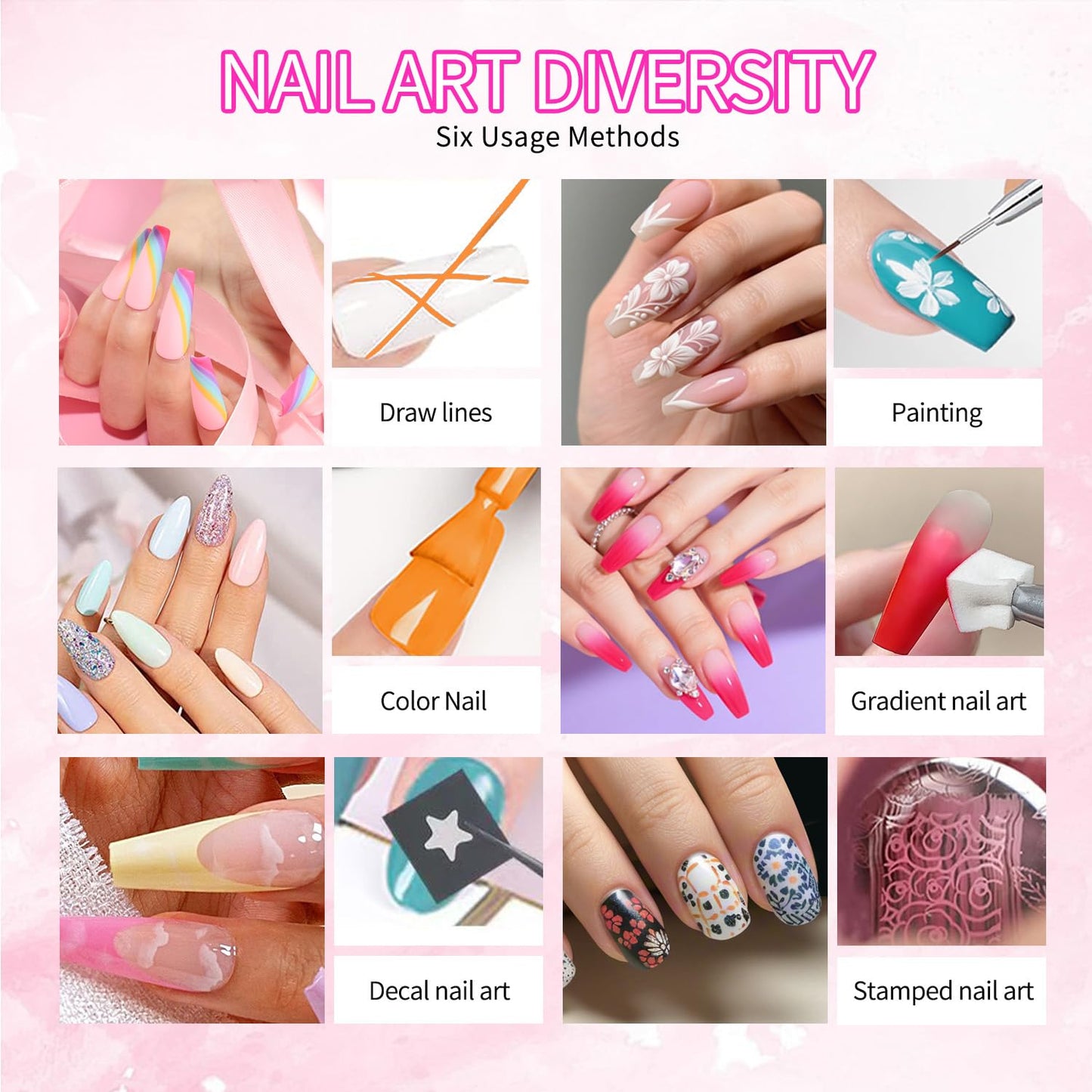 AOBOO Ombre Nail Polish Professional Gradient Nail Art 9 Color Pat Painting Gel With 100PCS Nail Sponges & Grabbing Pen For Efficient Completion Of Painting Gel For Nail Art Complex Design (1)
