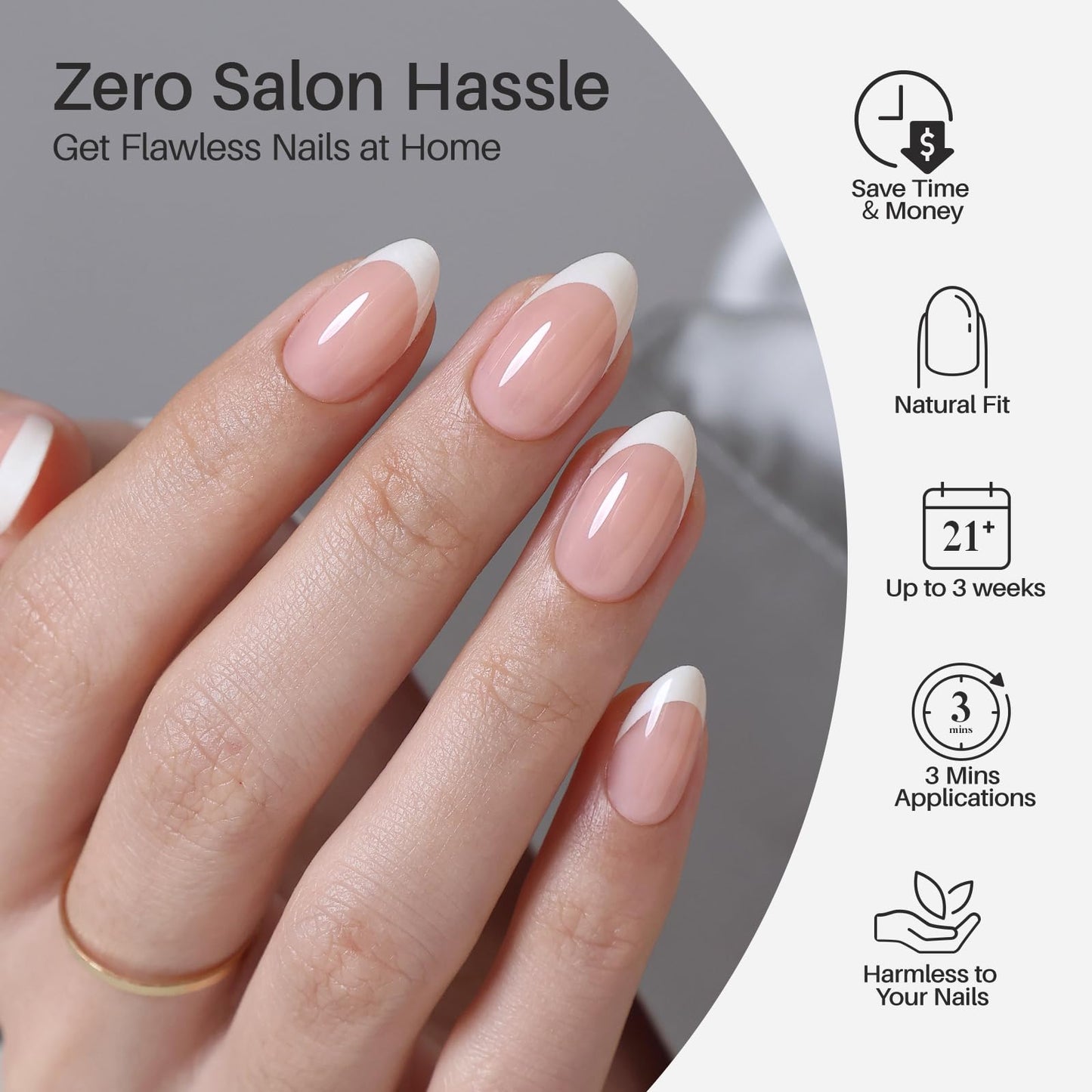 White French Tip Press on Nails Almond - SHANGMENG Glow in The Dark Short Nails for Women, Seamless Fit & Glossy Soft Gel Glue On Nails in 16 Sizes - 32 Fake Nails Kit with Glue, Moonlit Ballet