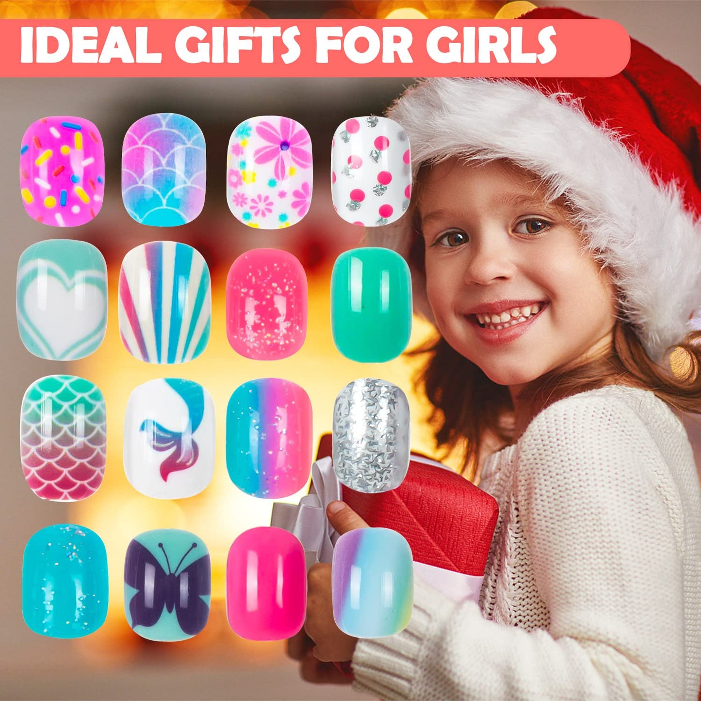 240 Pieces Press on Nails Girls Fake Nails for Kids Artificial Kids Press on Nails Full Cover Short Acrylic Stick On Nails False Nail Tips Kit for Girls Nail Art Decoration