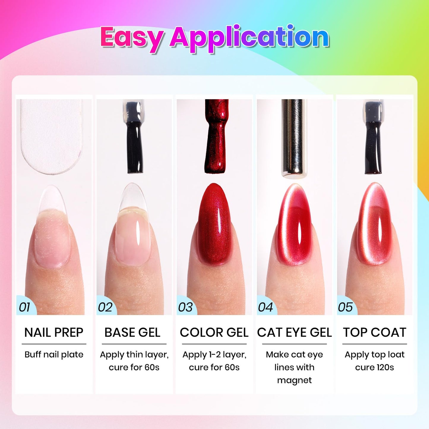 Beetles Neon Cat Eye Gel Nail Polish Set - 6 Colors Fairy Prism Summer Glitter Cat Eye Gel Polish Kit Red Green Blue Pink Purple Magnetic Shine Soak Off UV Salon DIY Manicure Gift for Women