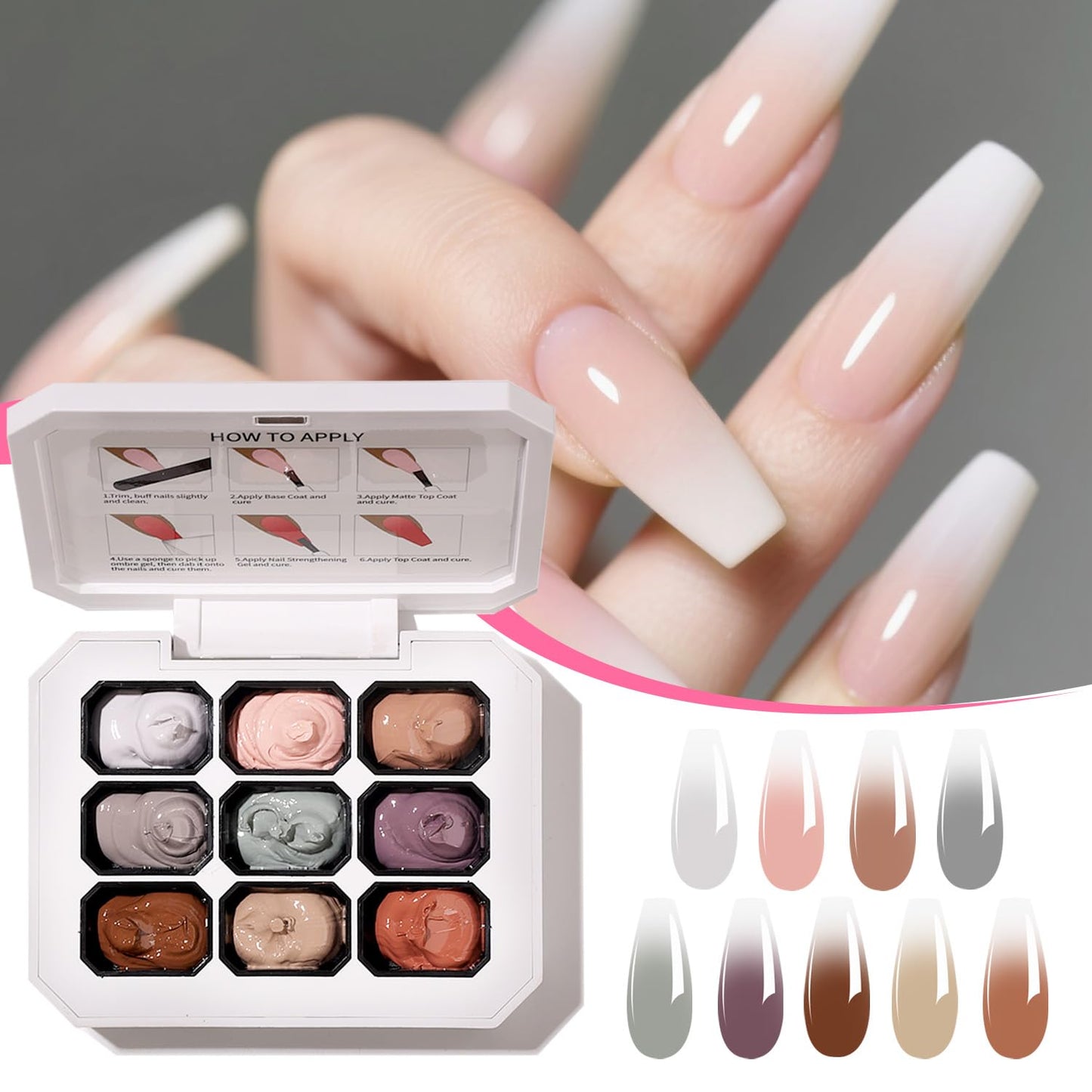 AOBOO Ombre Gel Nail Polish Nail Sponges for Ombres 9 Series Colorful Blush Effect Pat Painting Gradient Blooming Gel for Ombre Nails Multistyle French Manicure Nail Art DIY Home (A2, 1)
