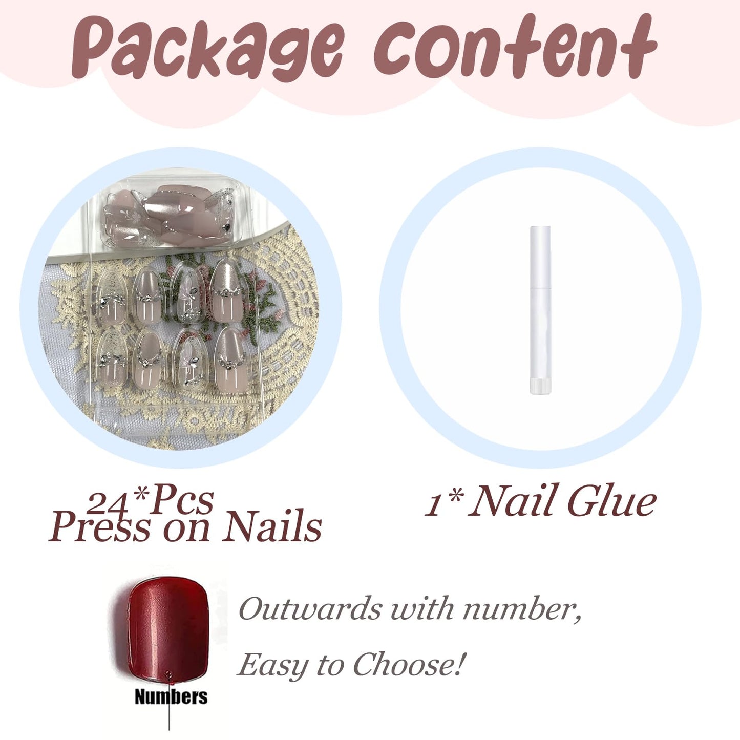 BABALAL Press on Nails, Medium Almond Fake Nails, Sliver Cat Eye Design, Pearl Rhinestone Charm Luxury Bling sparkly Acrylic, 24Pcs False Nails for Women Girls