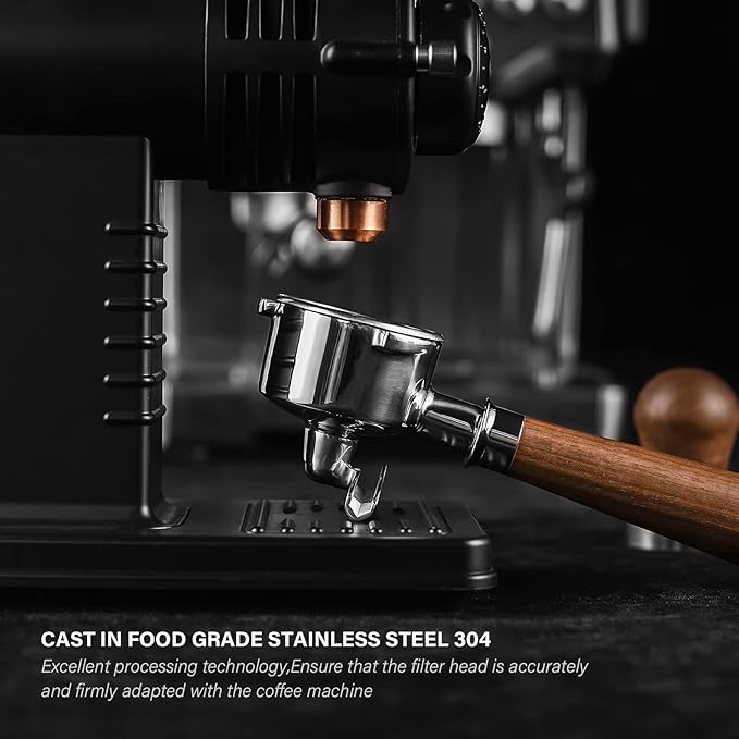 54mm Espresso Double Spouts Portafilter with 3 Ear | Fits 54mm Breville/Sage Barista Espresso Machine | Stainless Steel Basket and Walnut Handle | Espresso Accessories