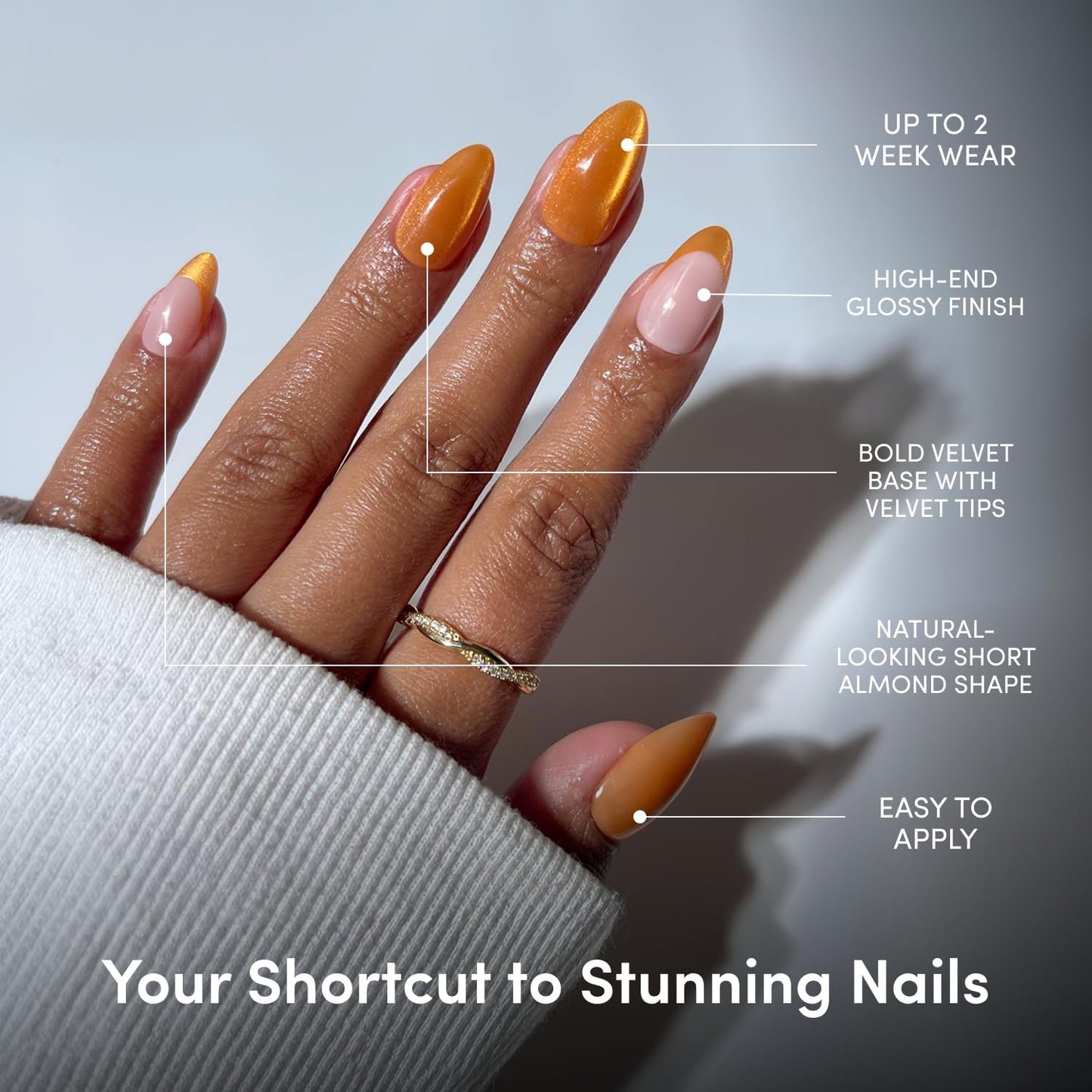 Glamnetic Short Almond Press-On Nails Bundle - Sunbaked, Sunset Tide, Orange Pop & Midnight Teal | Tropical Nails, 3D Nail Art, French Tips, and Salon-Quality Nail Finishes