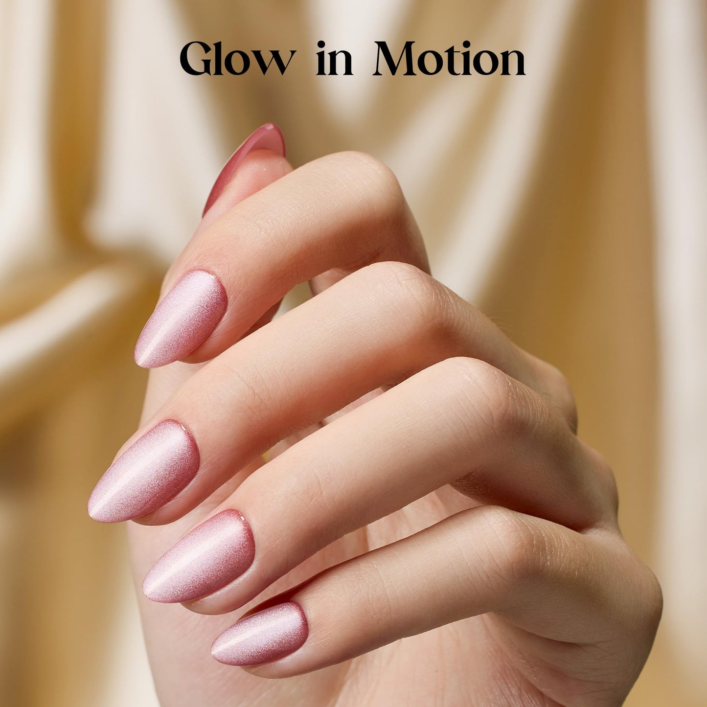 Beetles Cat Eye Press On Nails Short Almond, 32pcs 16 Sizes, Glue and Tabs, HEMA and TPO Free, Rose Glow & Neon Gel Nail Polish Set, Summer Colors with Mini LED Lamp, Base & Top Coat