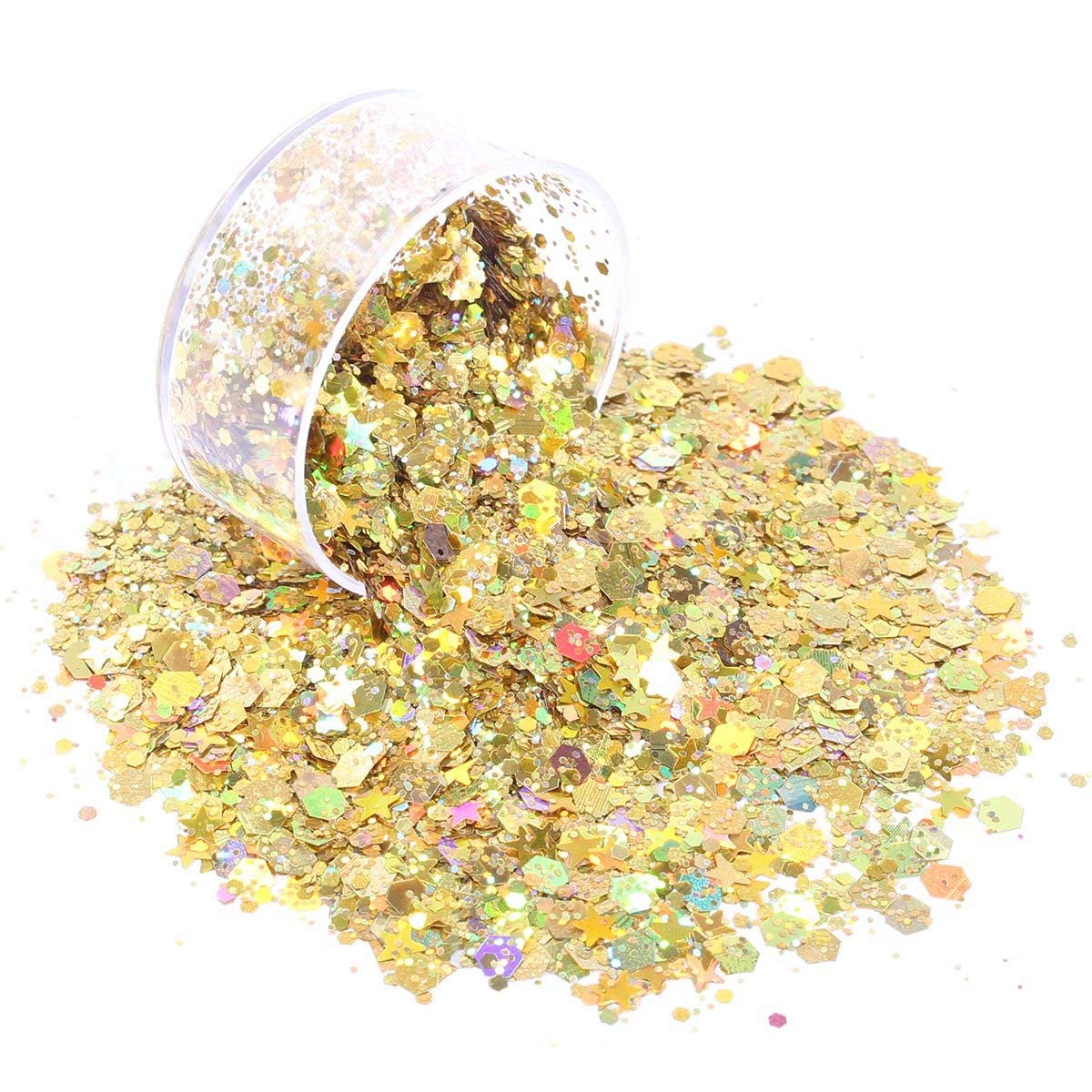 Holographic Chunky Glitter, Set of 12, Licool Craft Glitter for Resin Art Crafts, Cosmetic Glitter for Nail Body Face Eye, Epoxy Resin Sequin Flake Sparkle for Slime Tumbler Jewelry Making