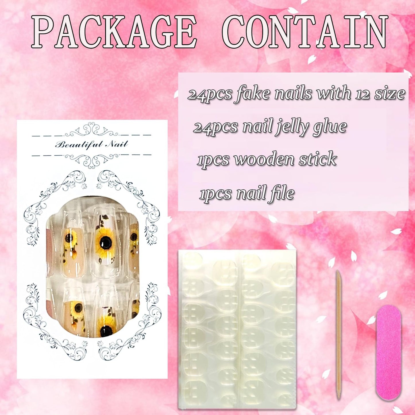 FIEONCIY Press on Nails Square Shaped Glossy Full Cover Acrylic Medium Length Square False Nails with Designs Artificial Short Coffin Fake Nails with Charms Glue ons Fingernails for Women Girls(Y490)