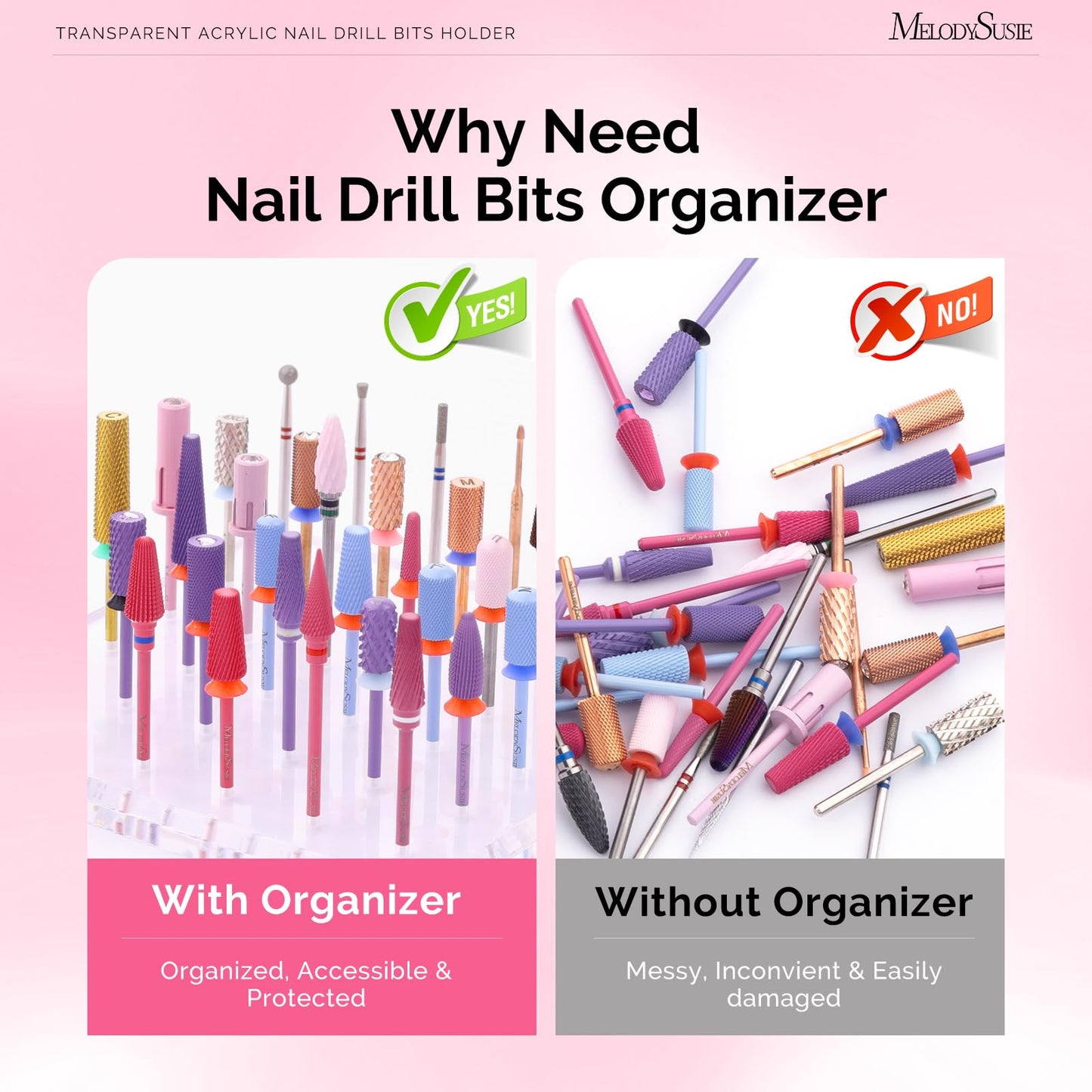 MelodySusie Nail Drill Bits Holder with 36 Holes and 21pcs Nail Drill Bit Set, Professional 3/32'' Ceramic Diamond Carbide Acrylic Gel Nail Art Tool Kit