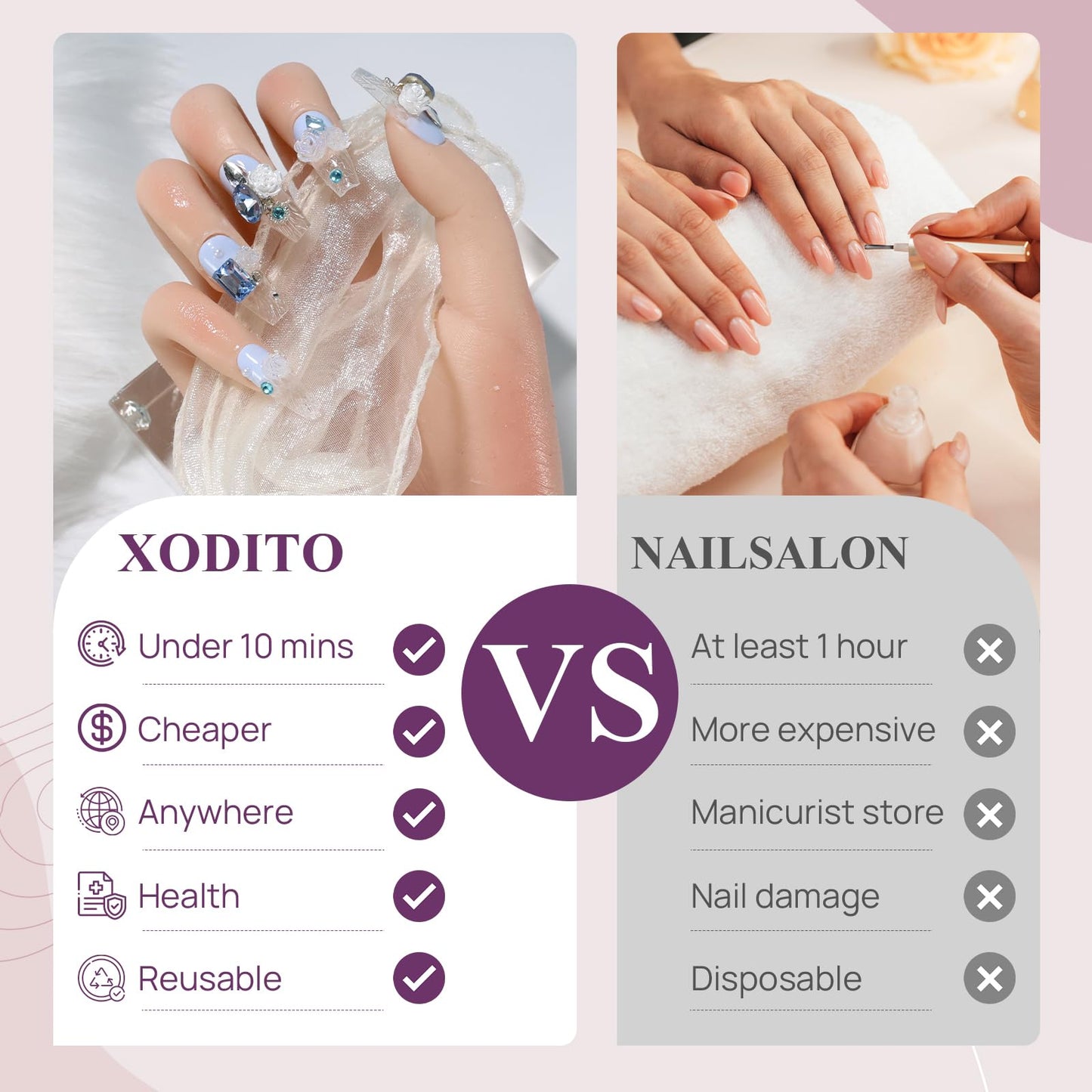 XODITO Fake Nails Set Blue Long Square Bling Glossy 3D Flower Rhinestone False Nail Tips, Press On Nails, Artificial Art Nails Finger Manicure for Women and Girls(CDJ0001-S)