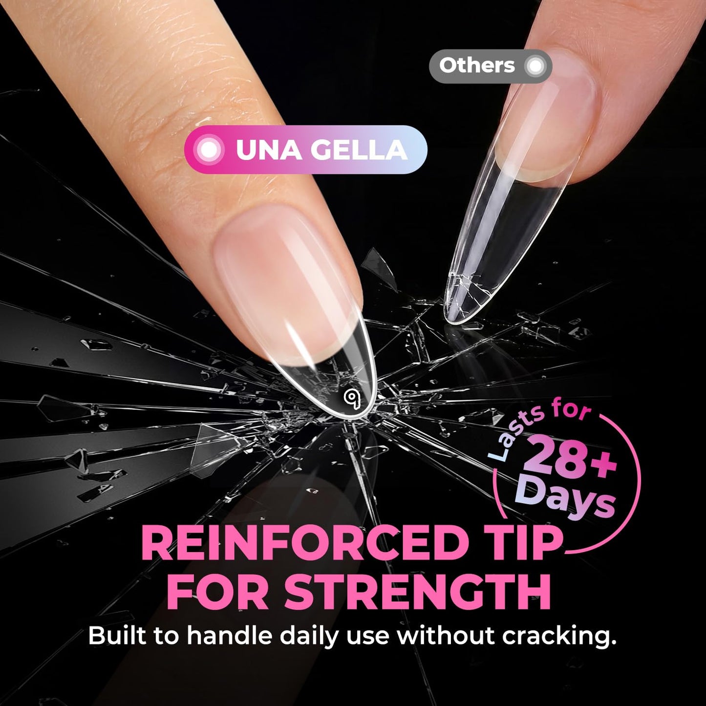 UNA GELLA Almond Nail Tips 360Pcs, 15 Sizes No Filing Needed Soft Gel Medium Almond Nail Tips Clear Full Cover, Pre-Etched Fake Nails, Soak Off Acrylic Extensions for DIY Manicure