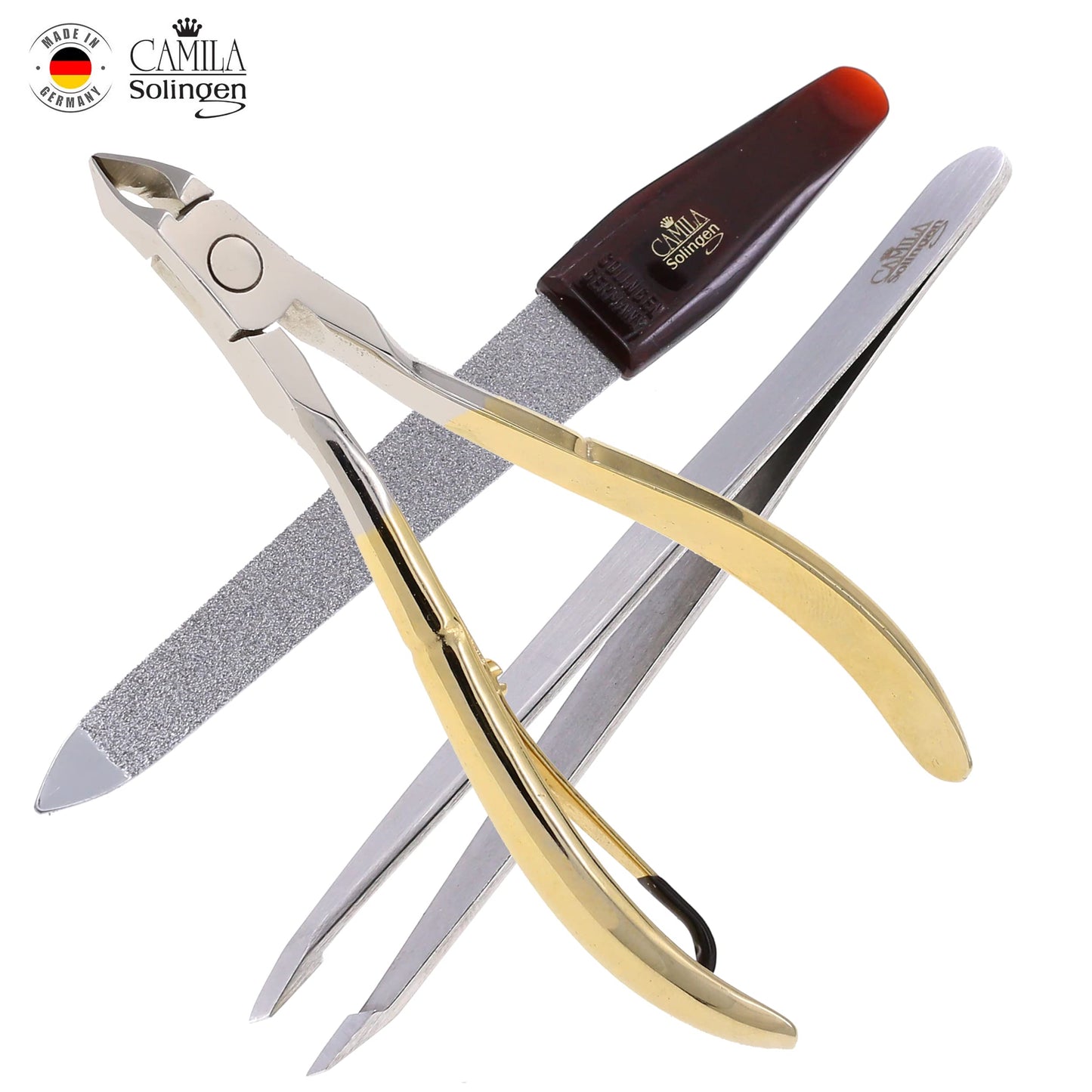 Camila Solingen CSK2 Pedicure and Manicure Set with Nail File, Cuticle Trimmer and Tweezers for Perfect Cuticle Care and for Nose and Eyebrow Hair Cutter, Perfect Pedicure Tools and Skin Tag Remover