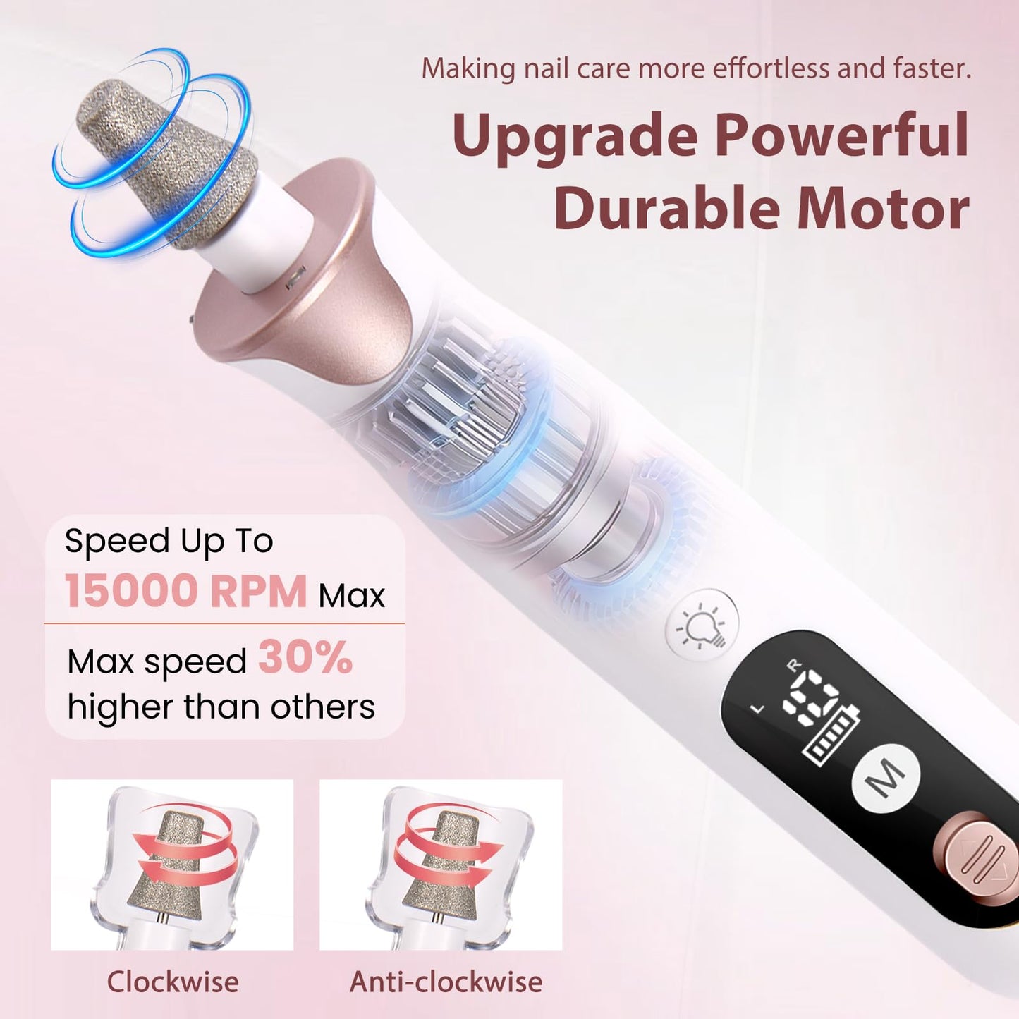 ZABOUL Electric Nail Drill Kit Cordless Professional Manicure Pedicure Nail File Buffer for Acrylic Nails Gel Polishing Removing Manicure Salon Home with Nail Drill Bits Sanding Bands